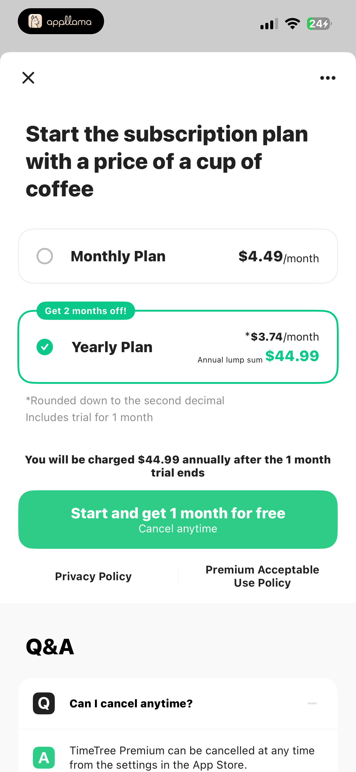 Yearly Plan Selected