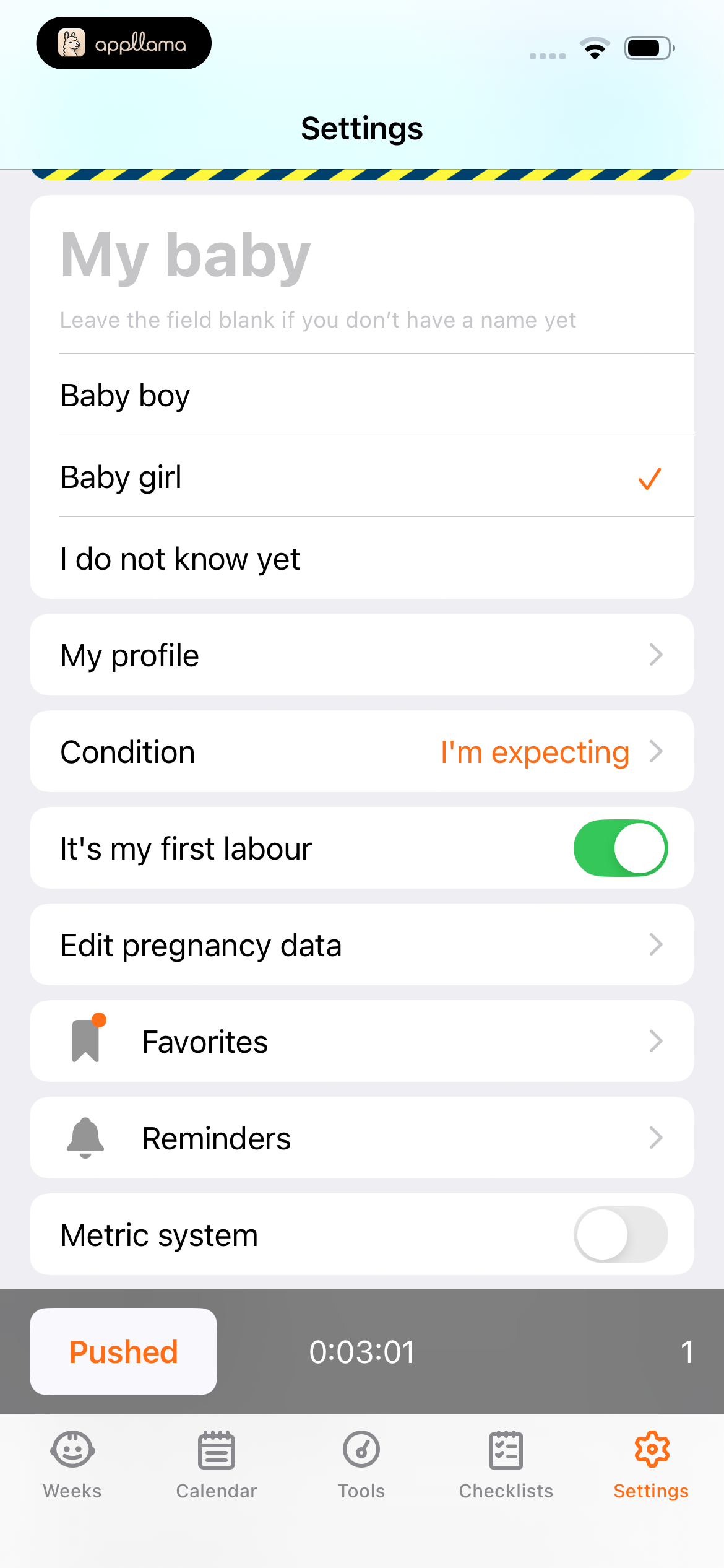 Settings Baby Profile
