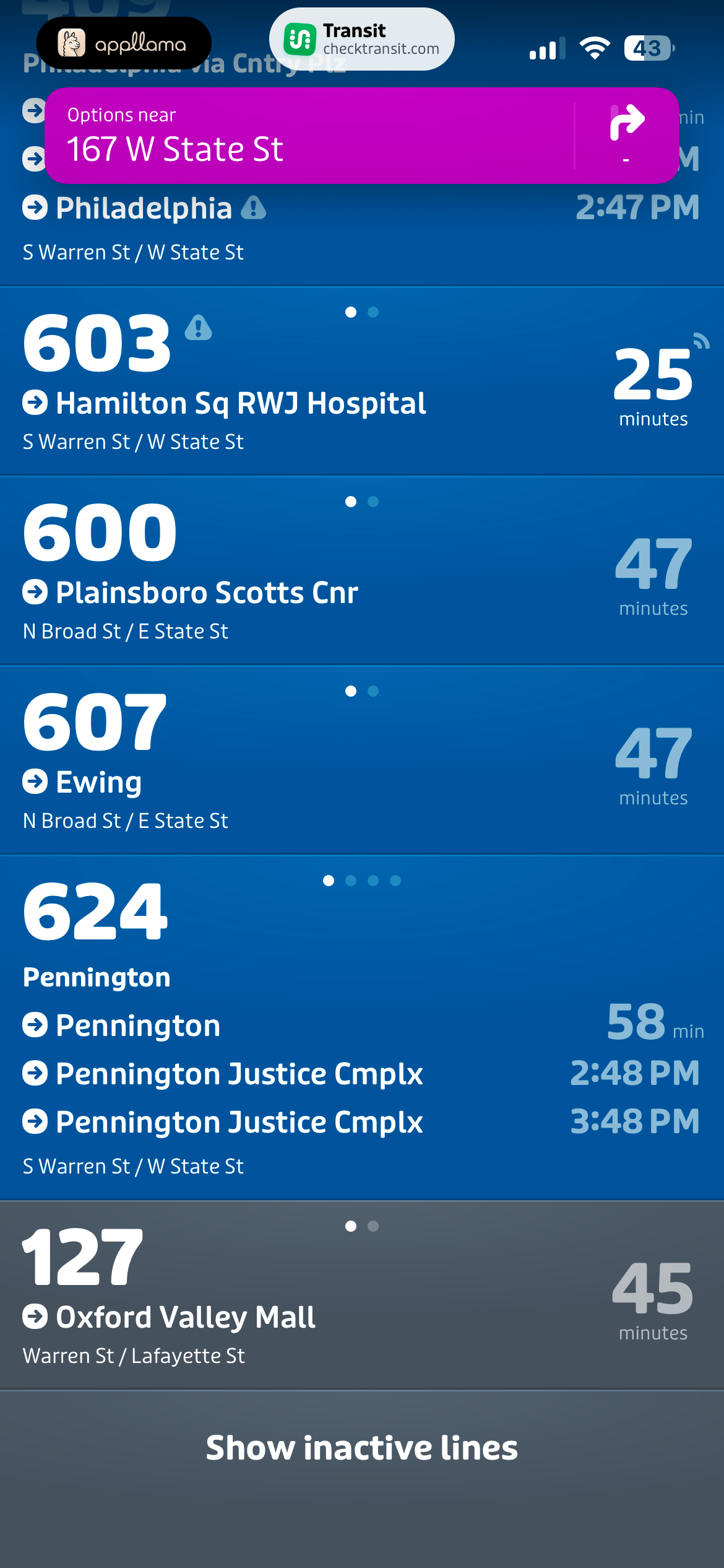 Nearby Lines List