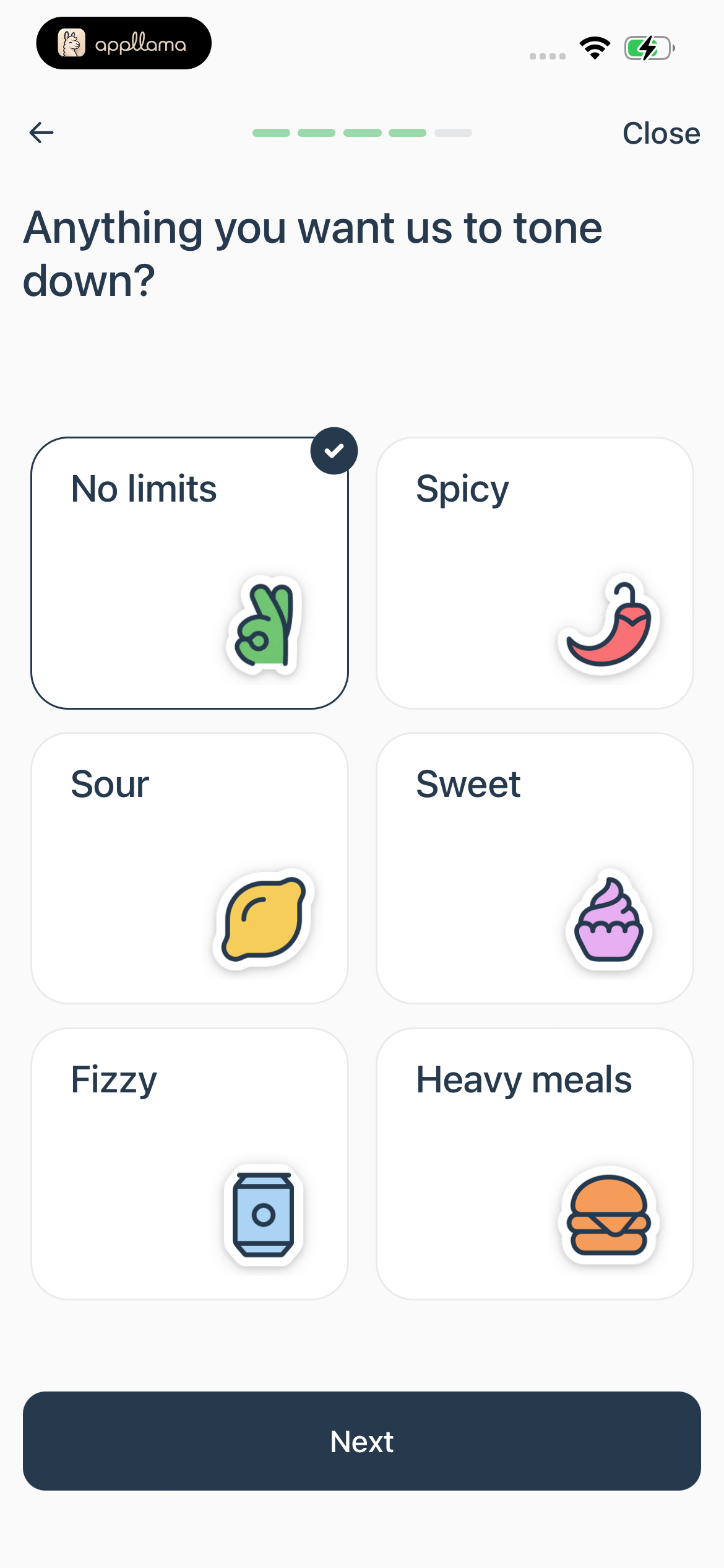 Food Preference Setup