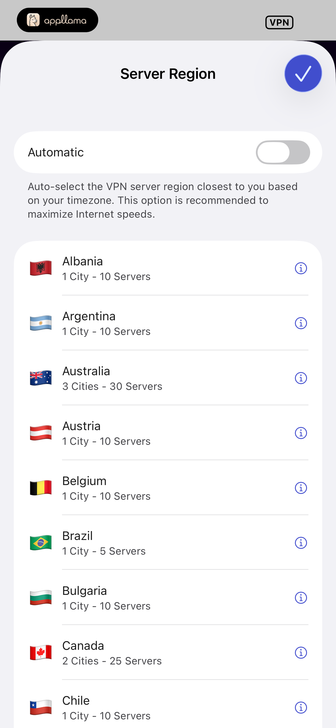 Server Region List