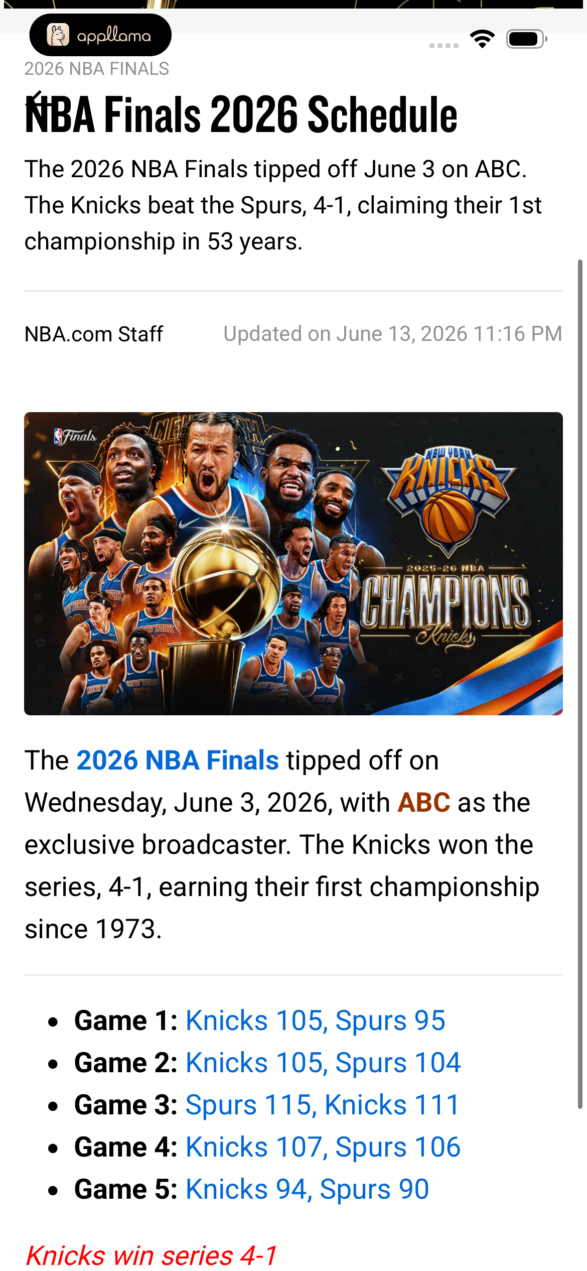 Finals Schedule Article