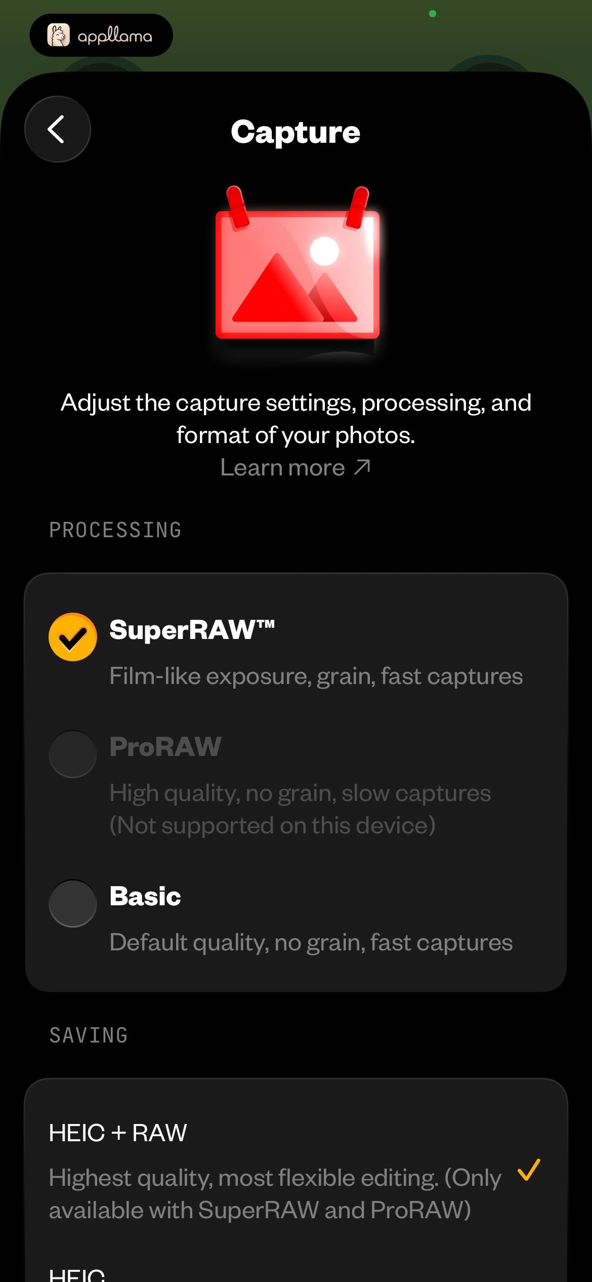 Capture Quality Settings