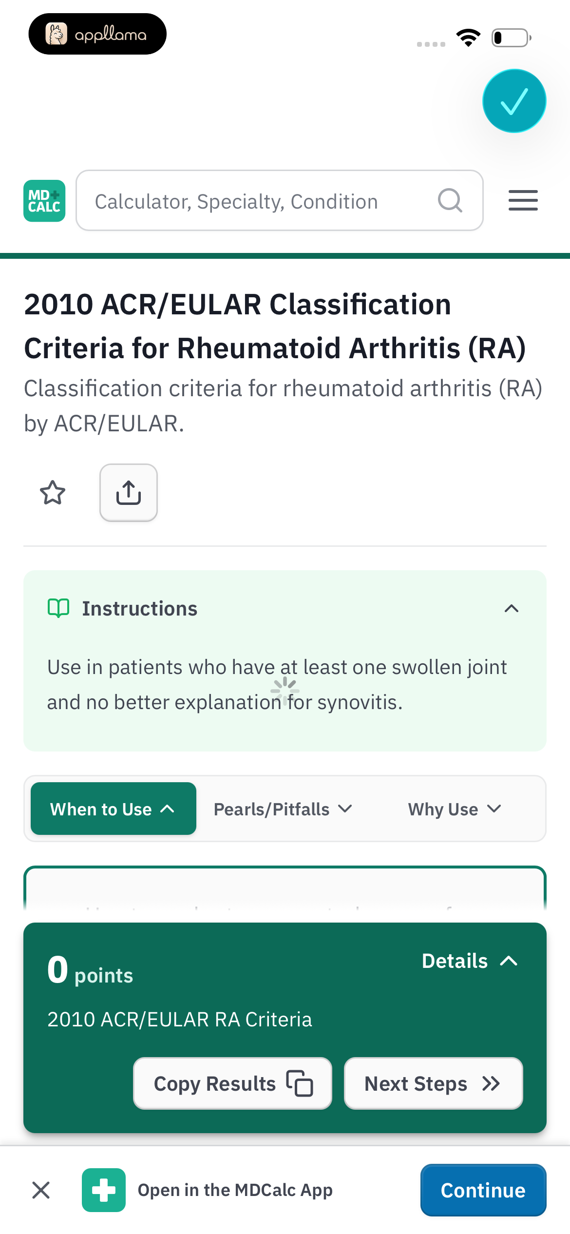 Rheumatoid Arthritis Calculator Form