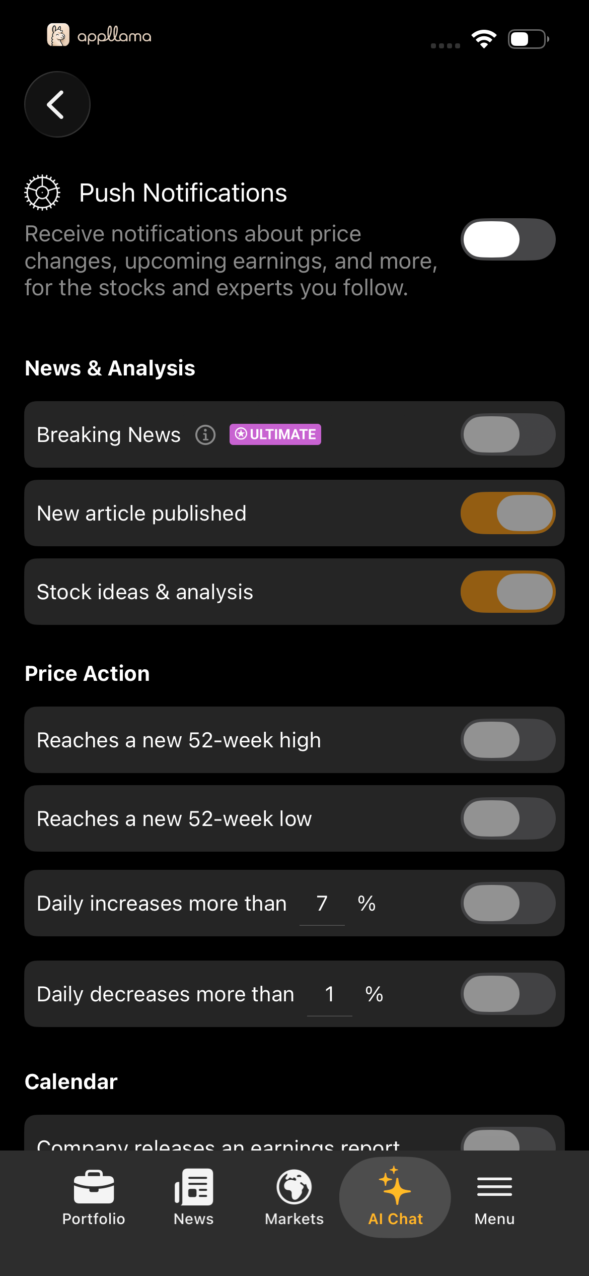 Push Notification Settings