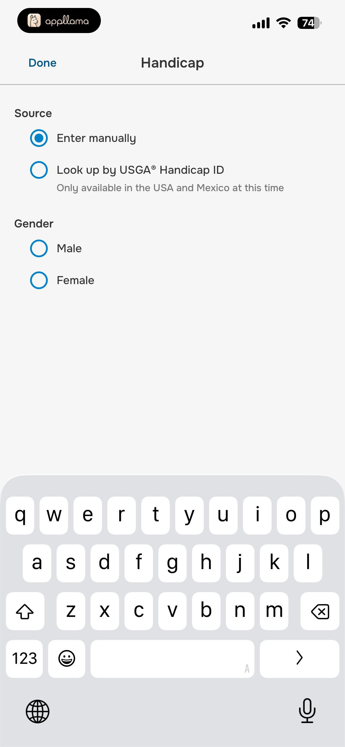 Handicap Setup