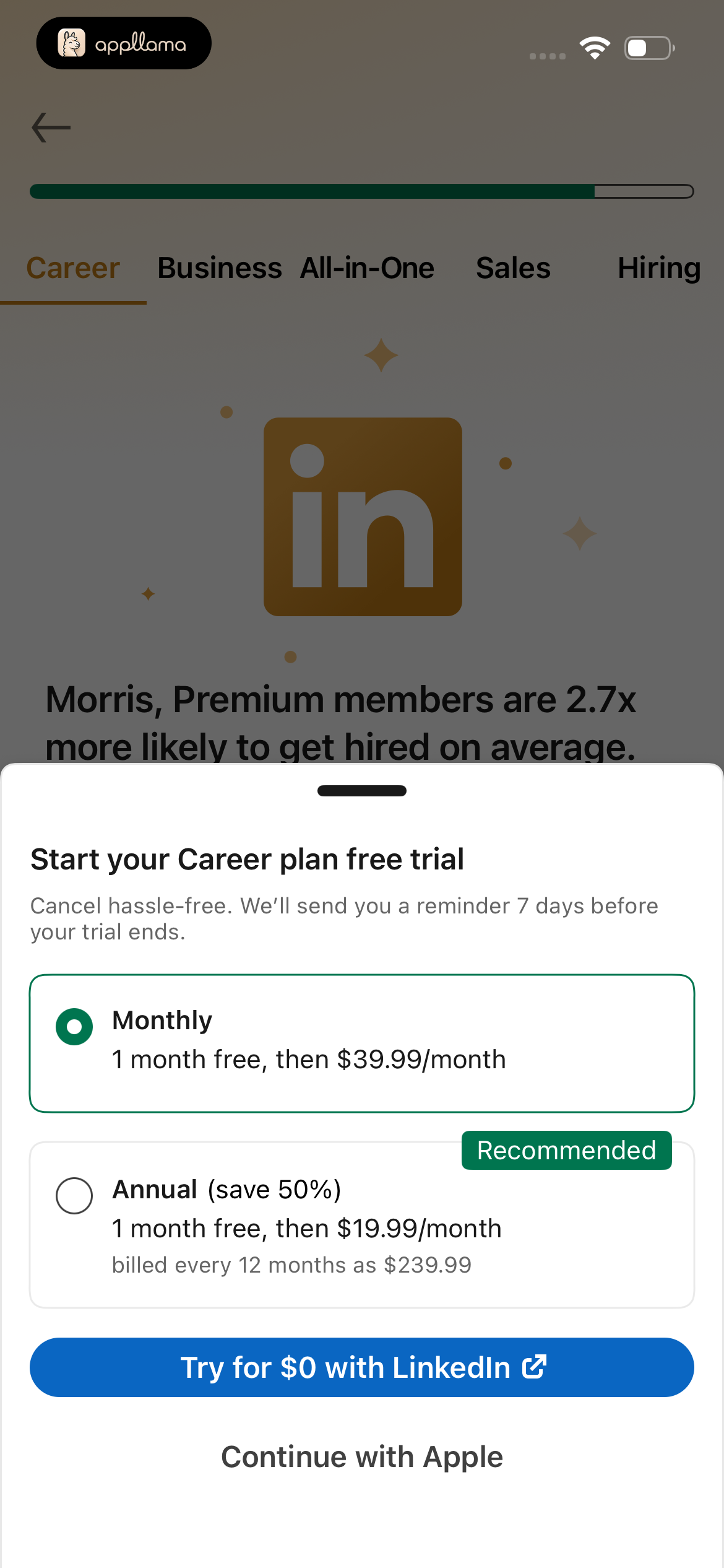 Career Plan Trial Paywall