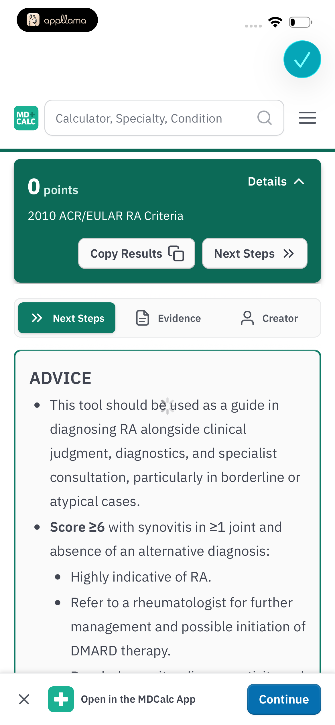 Rheumatoid Arthritis Calculator Advice