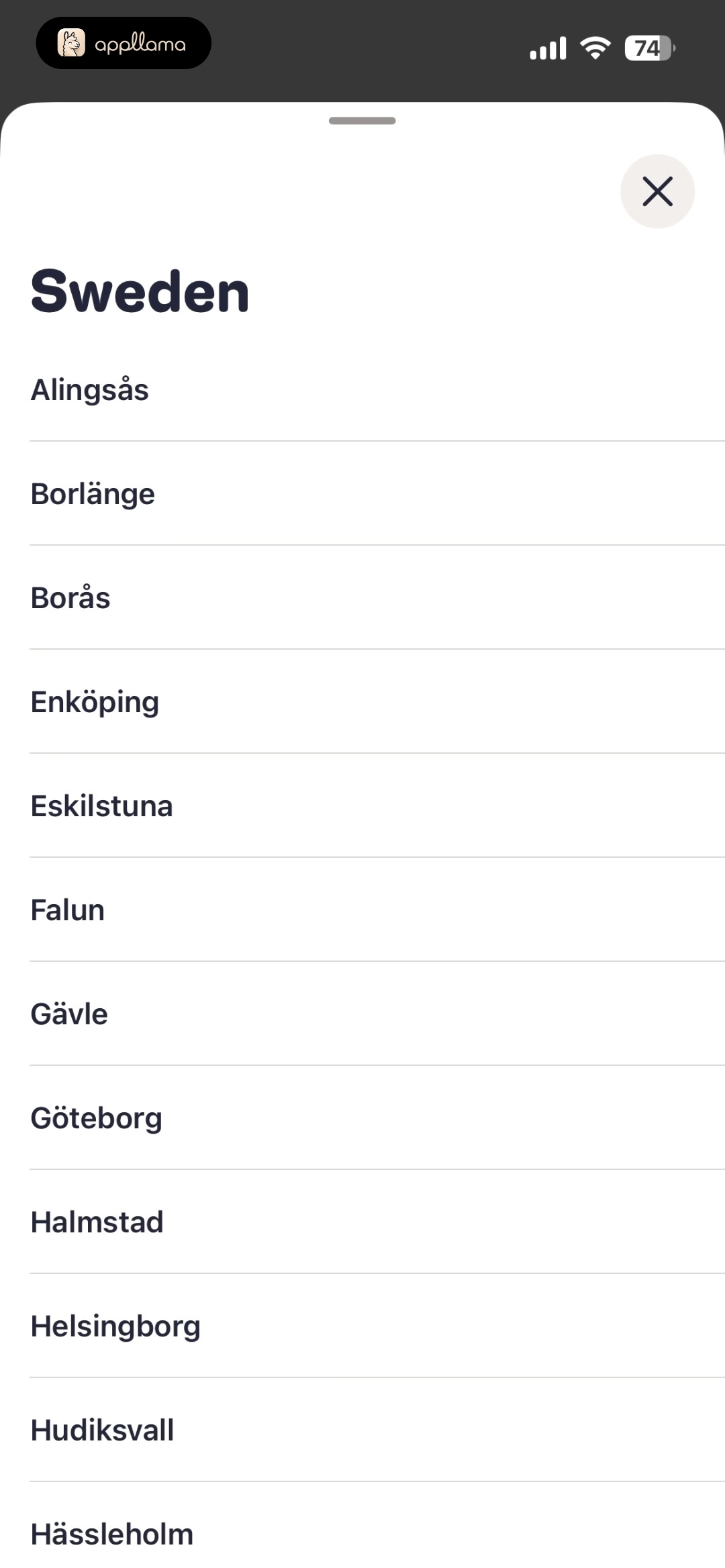 Sweden City List