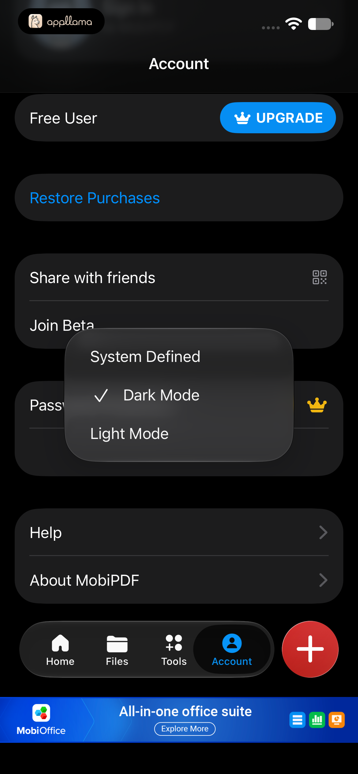 Dark Theme Selection