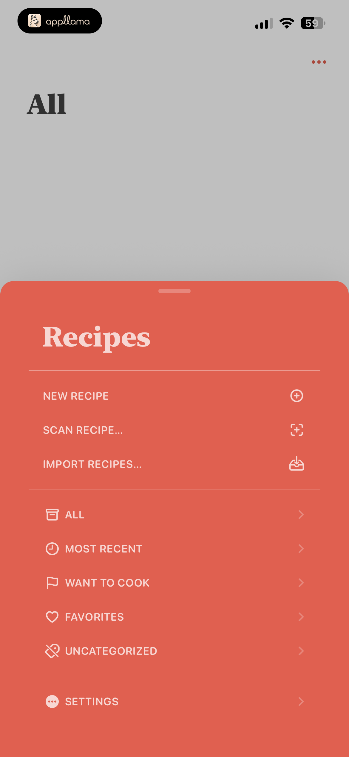 Recipes Menu