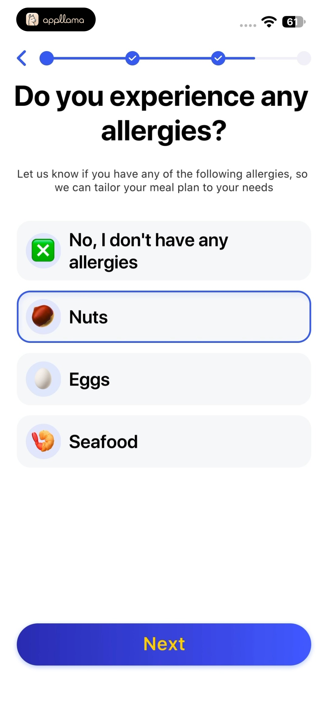 Food Allergy Selection