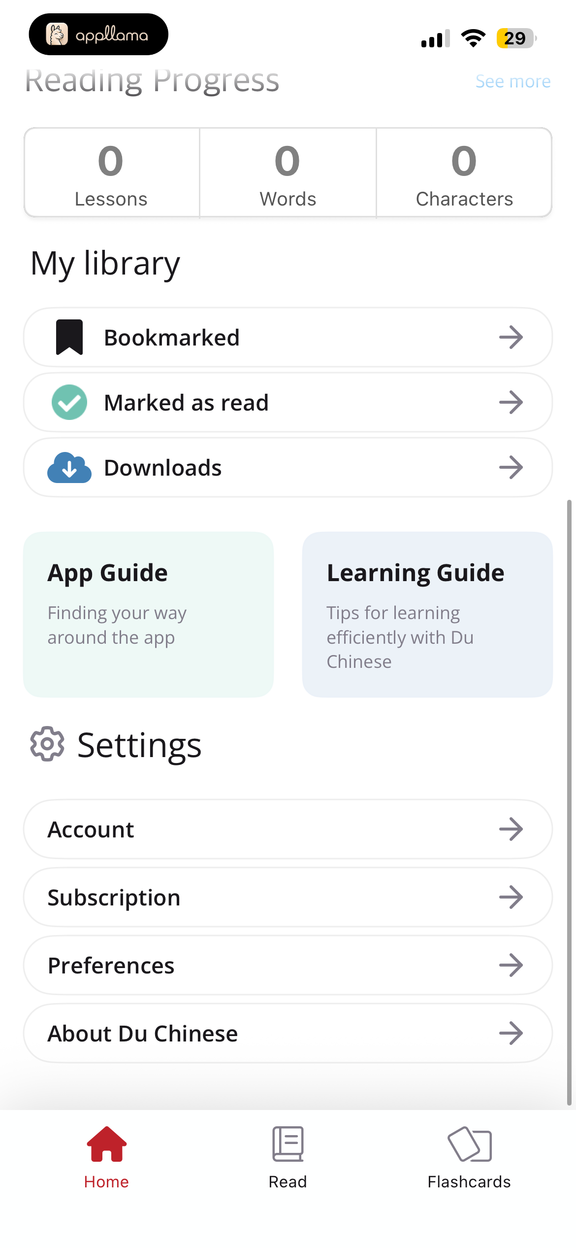 Settings Menu