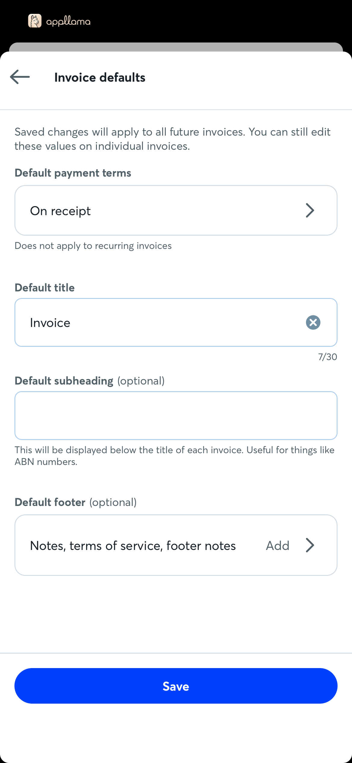 Invoice Defaults