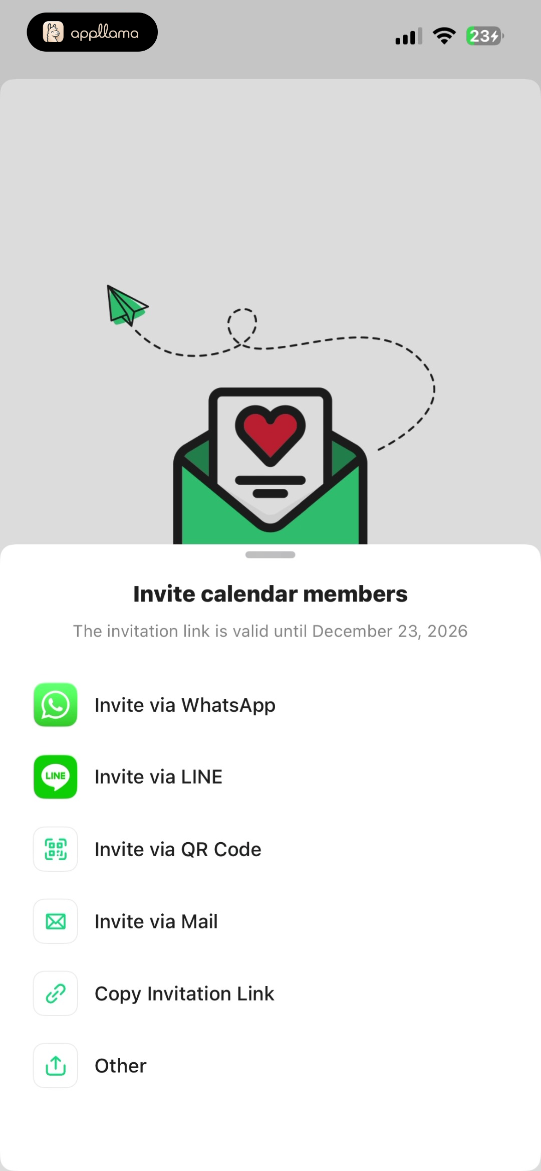 Invite Share Options