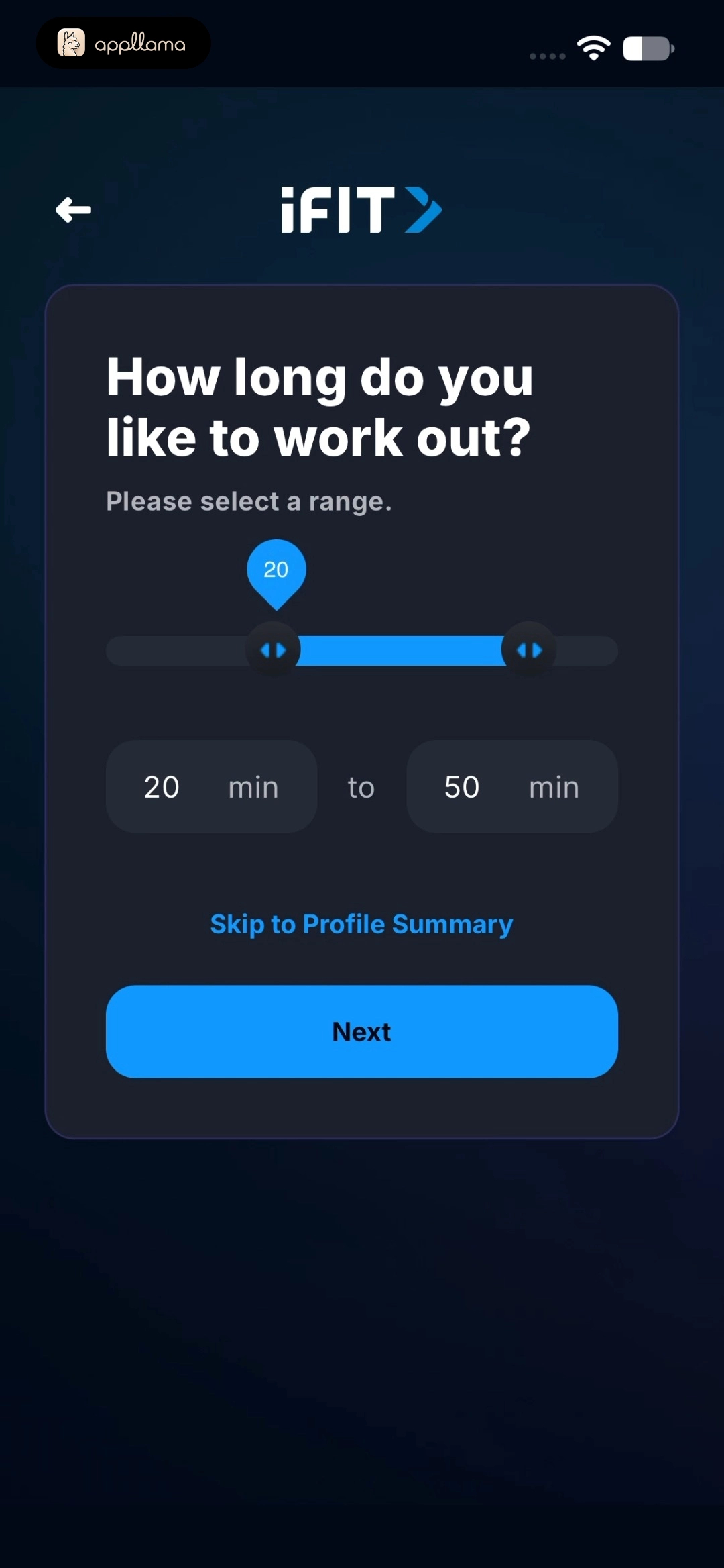 Workout Duration Selection