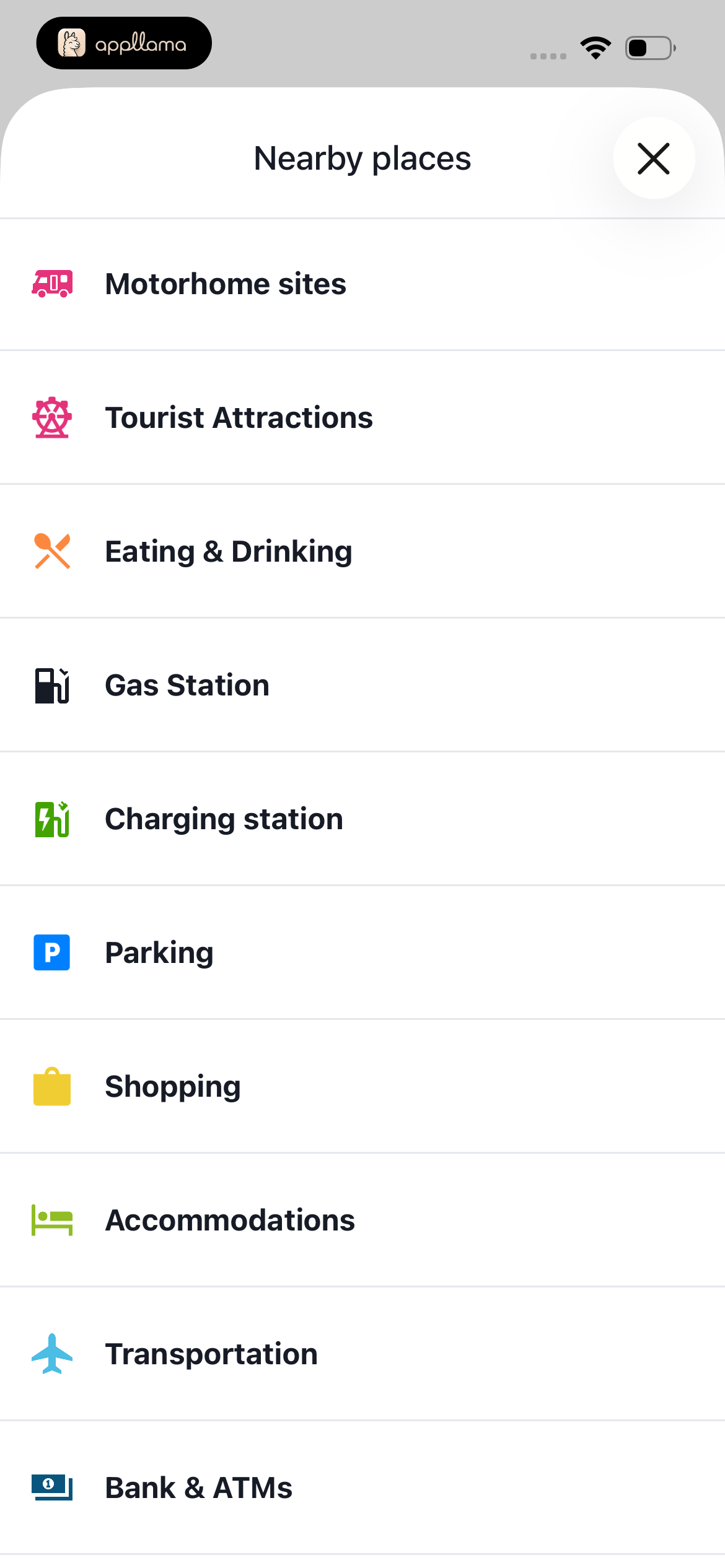 Nearby Places - Categories