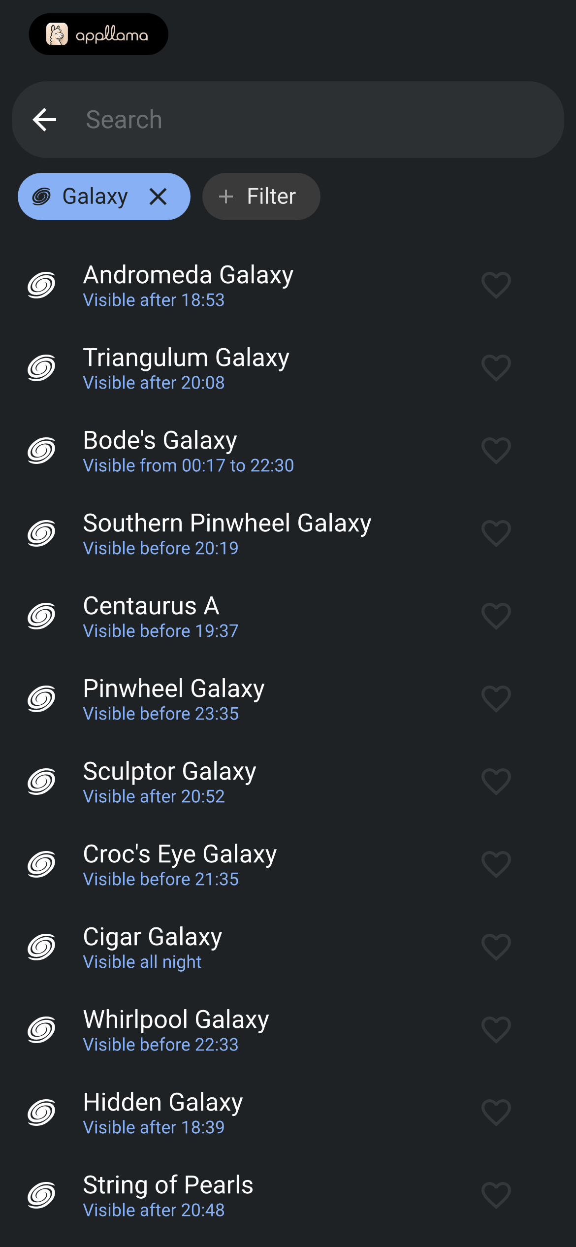 Galaxy Search Results
