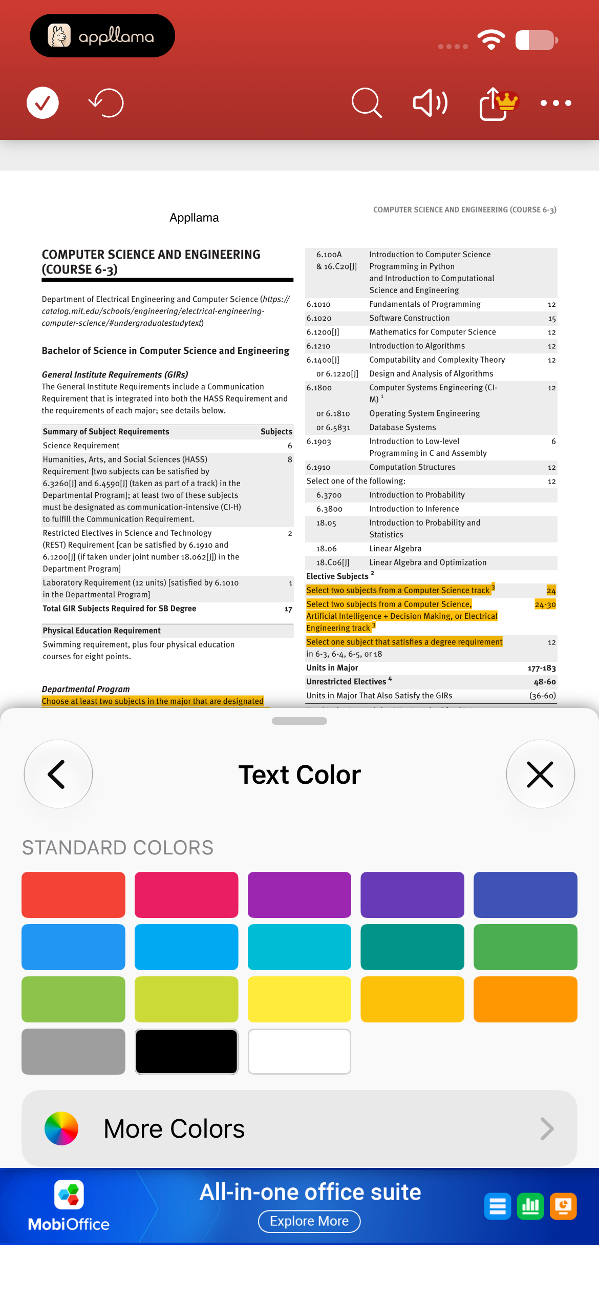 Text Color Palette