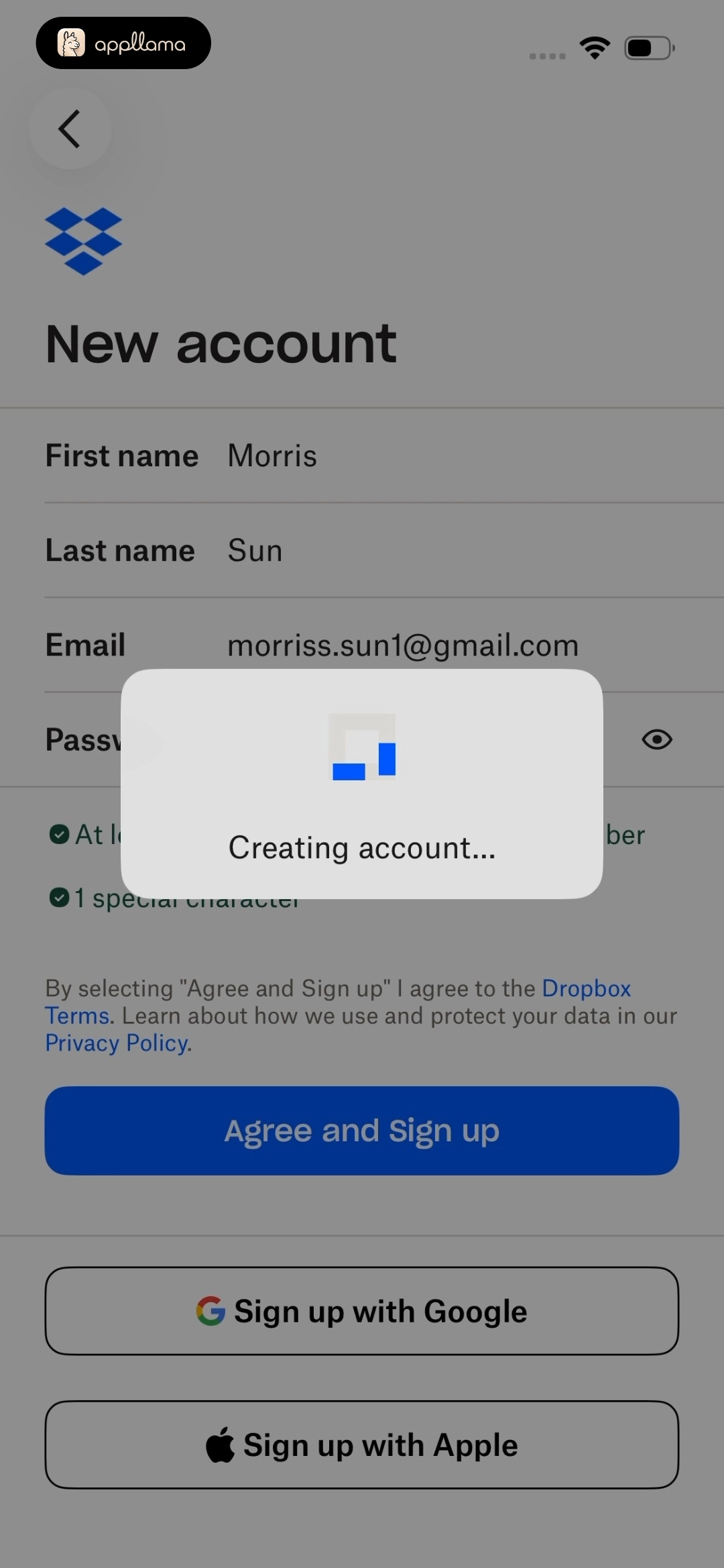 Account Creation Loading