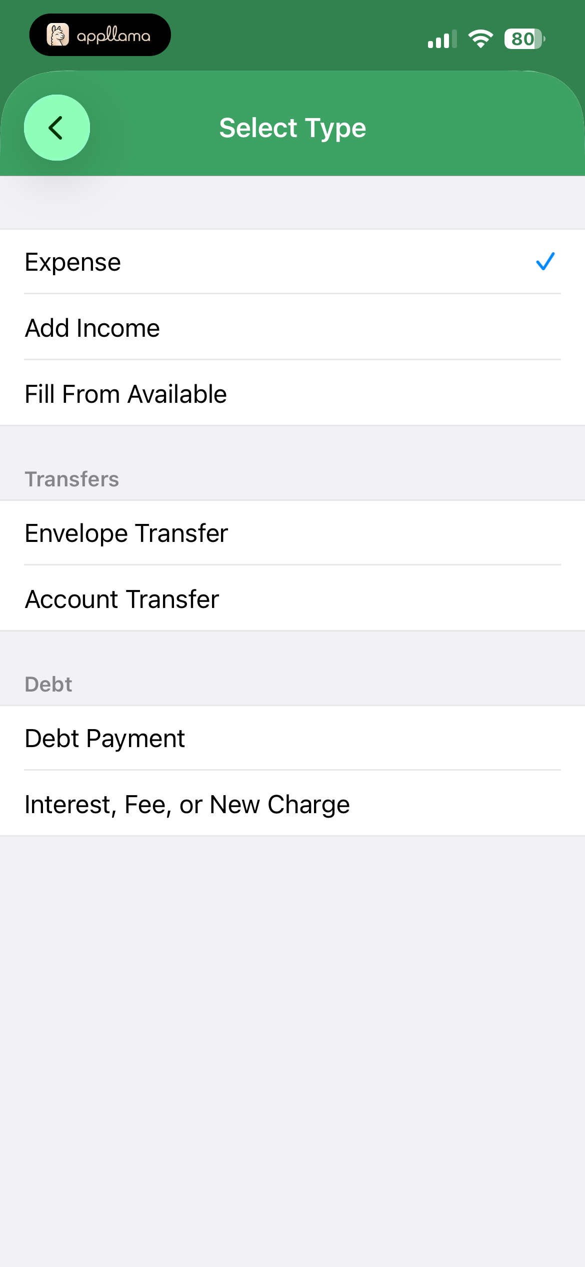 Select Transaction Type