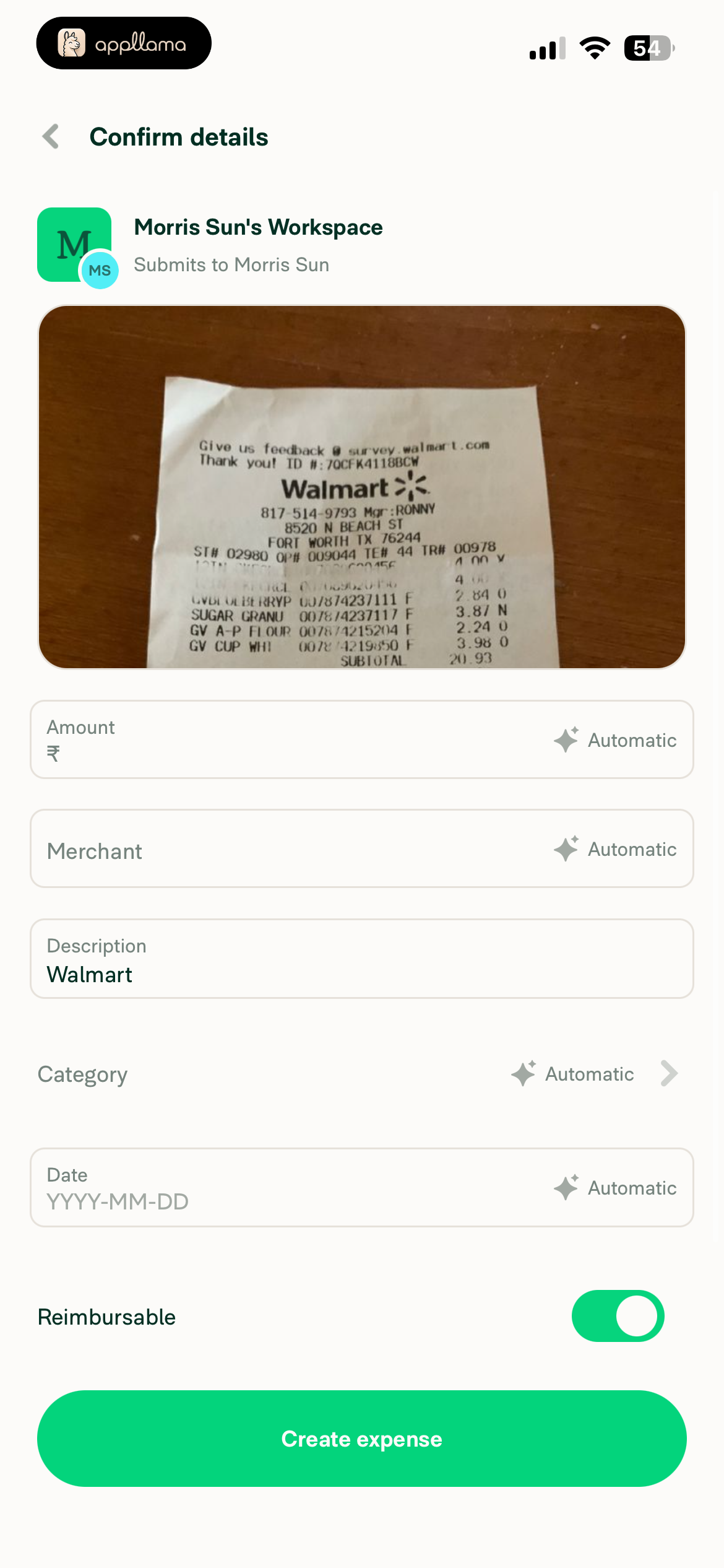 Confirm Expense Details