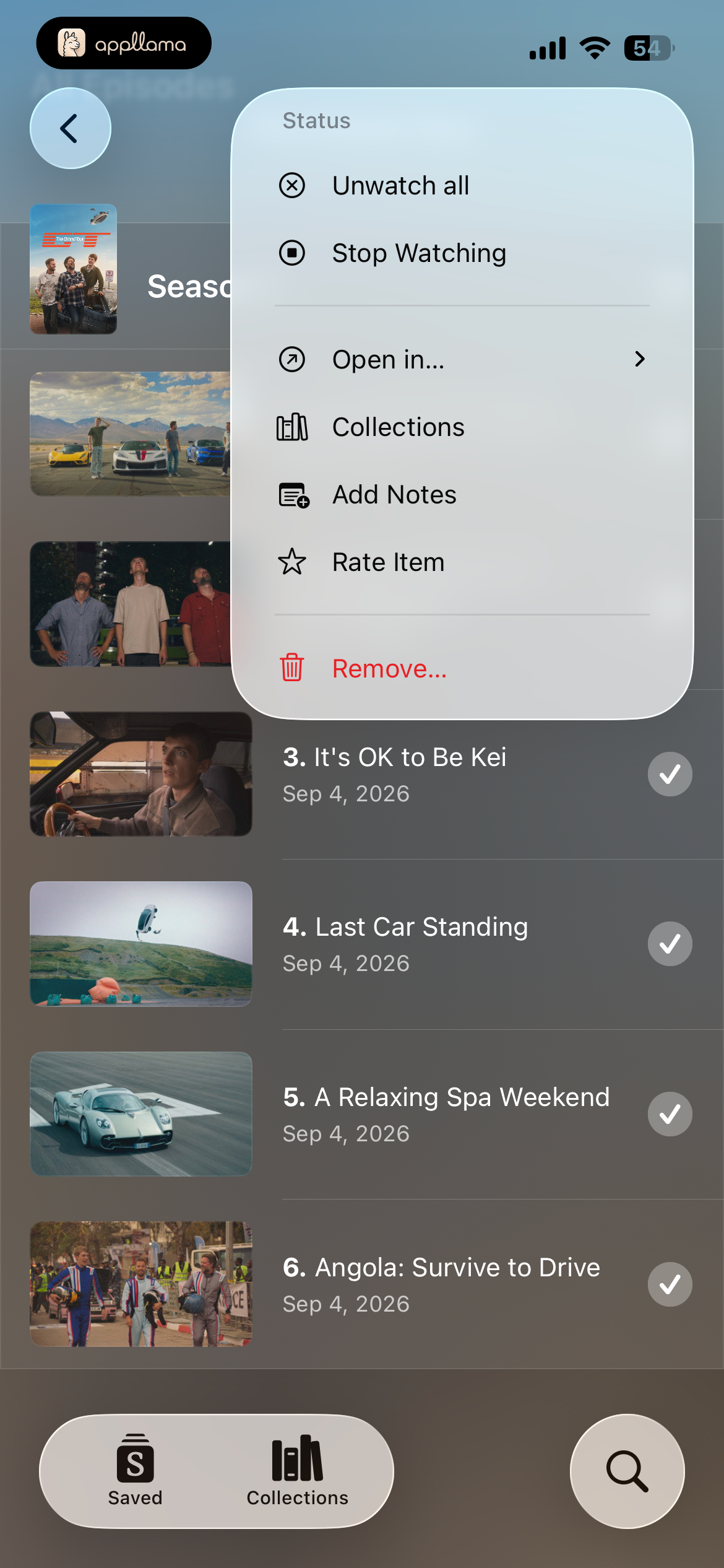Episode Action Menu