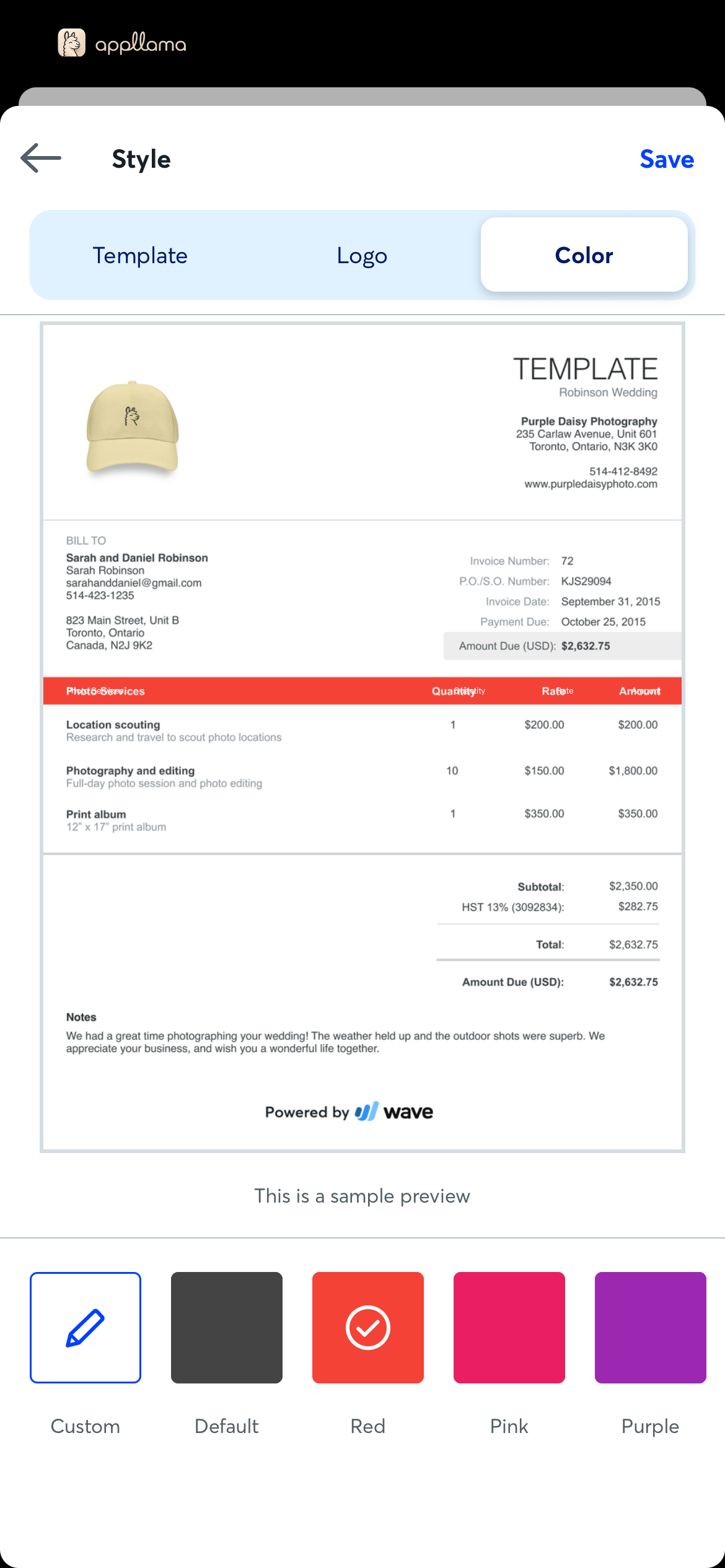 Invoice Style Color
