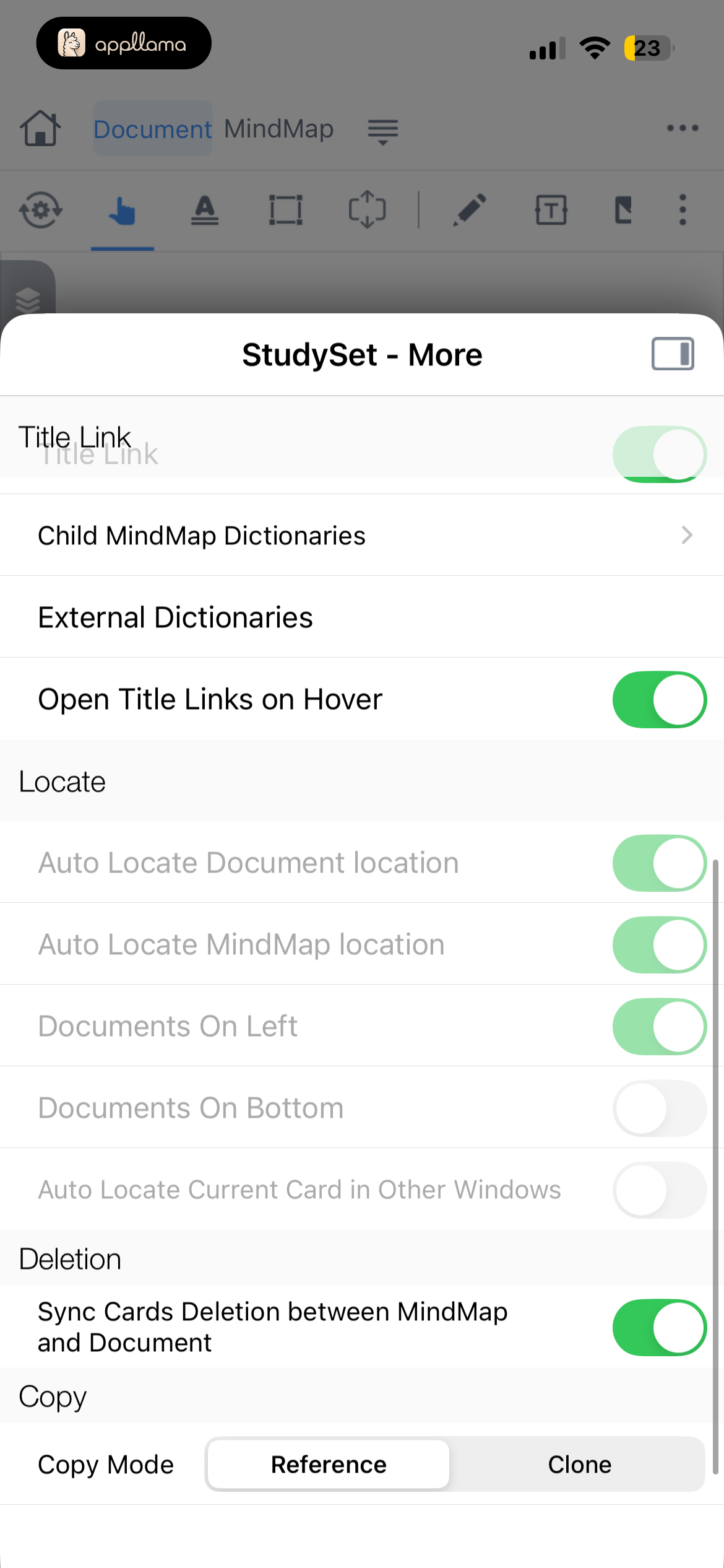 StudySet More Settings