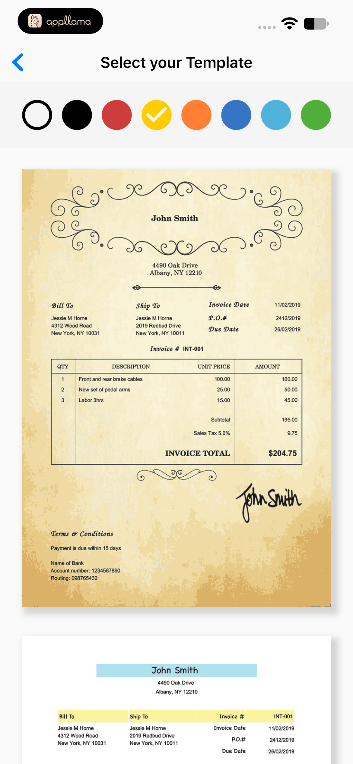 Vintage Invoice Template Picker