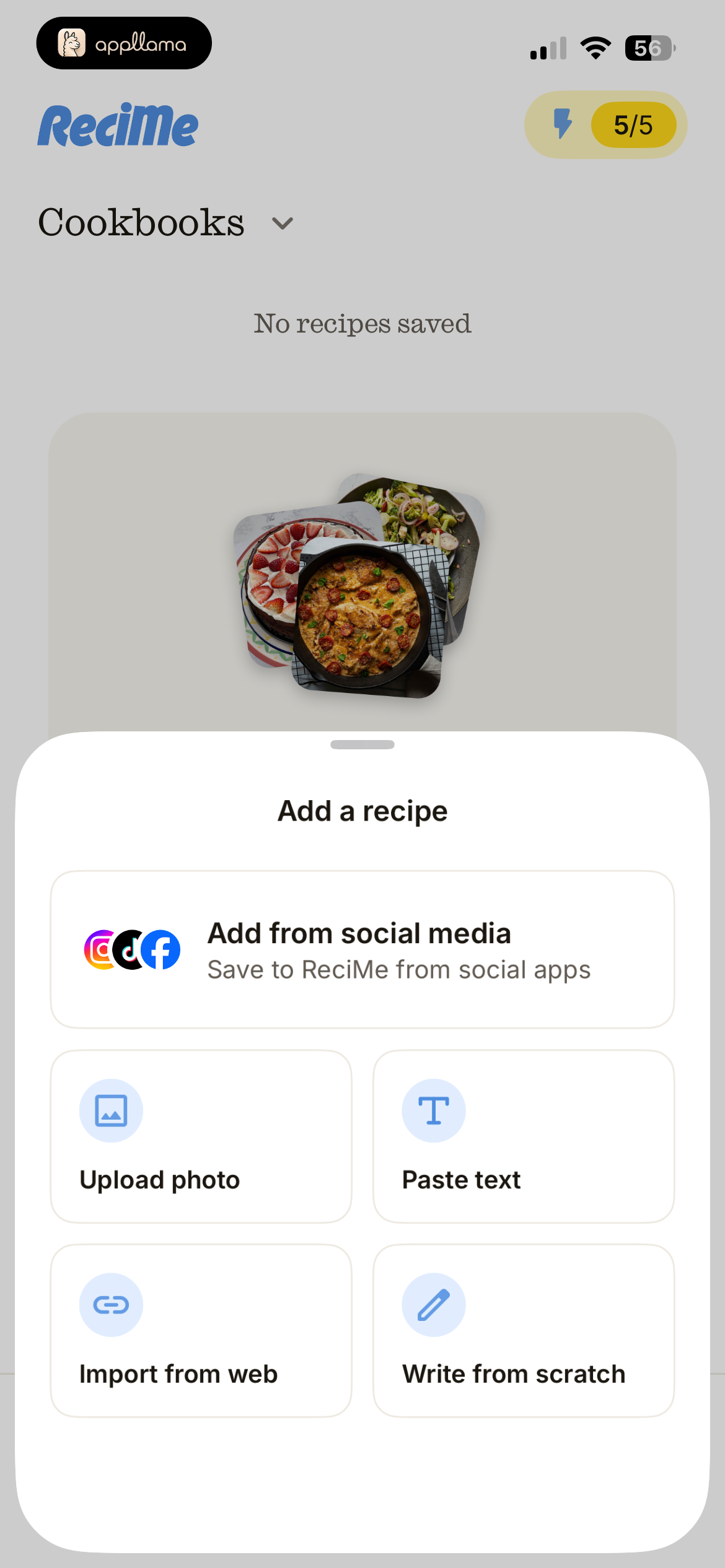 Add Recipe Action Sheet