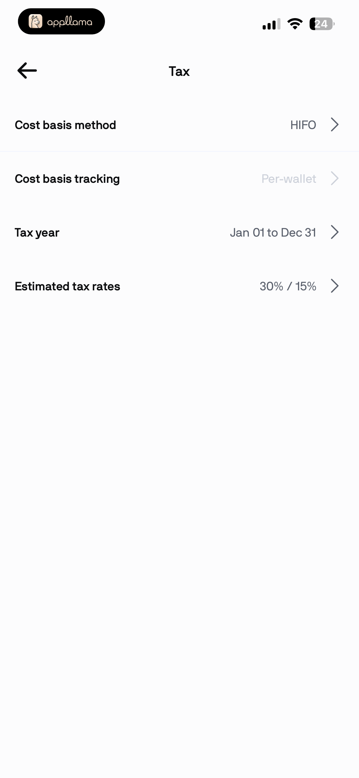 Tax Settings