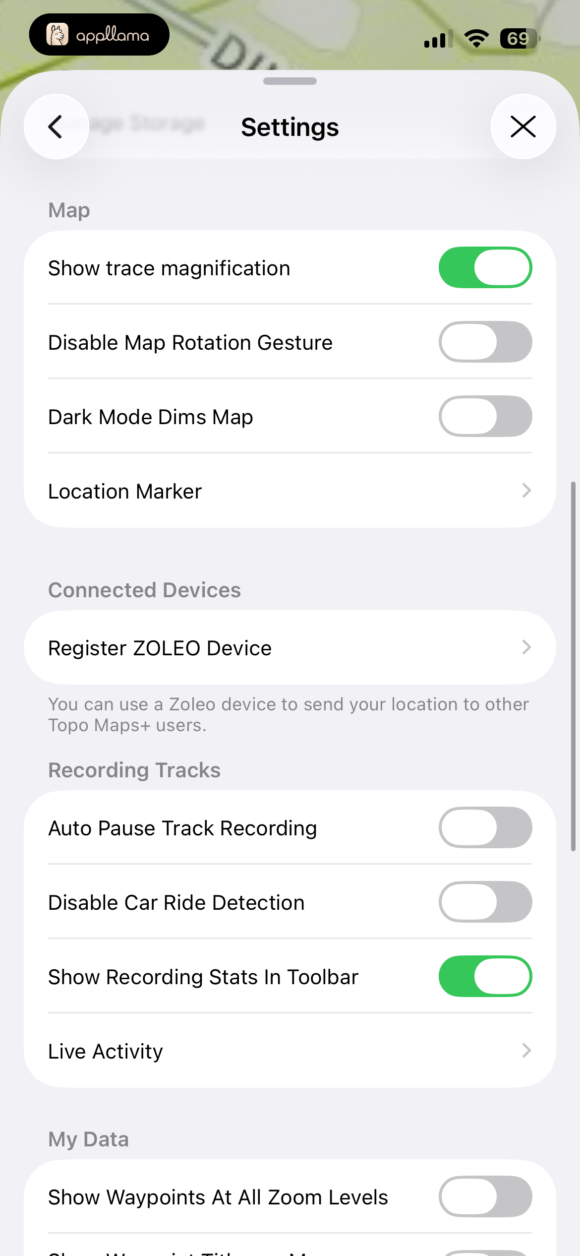 Settings - Map