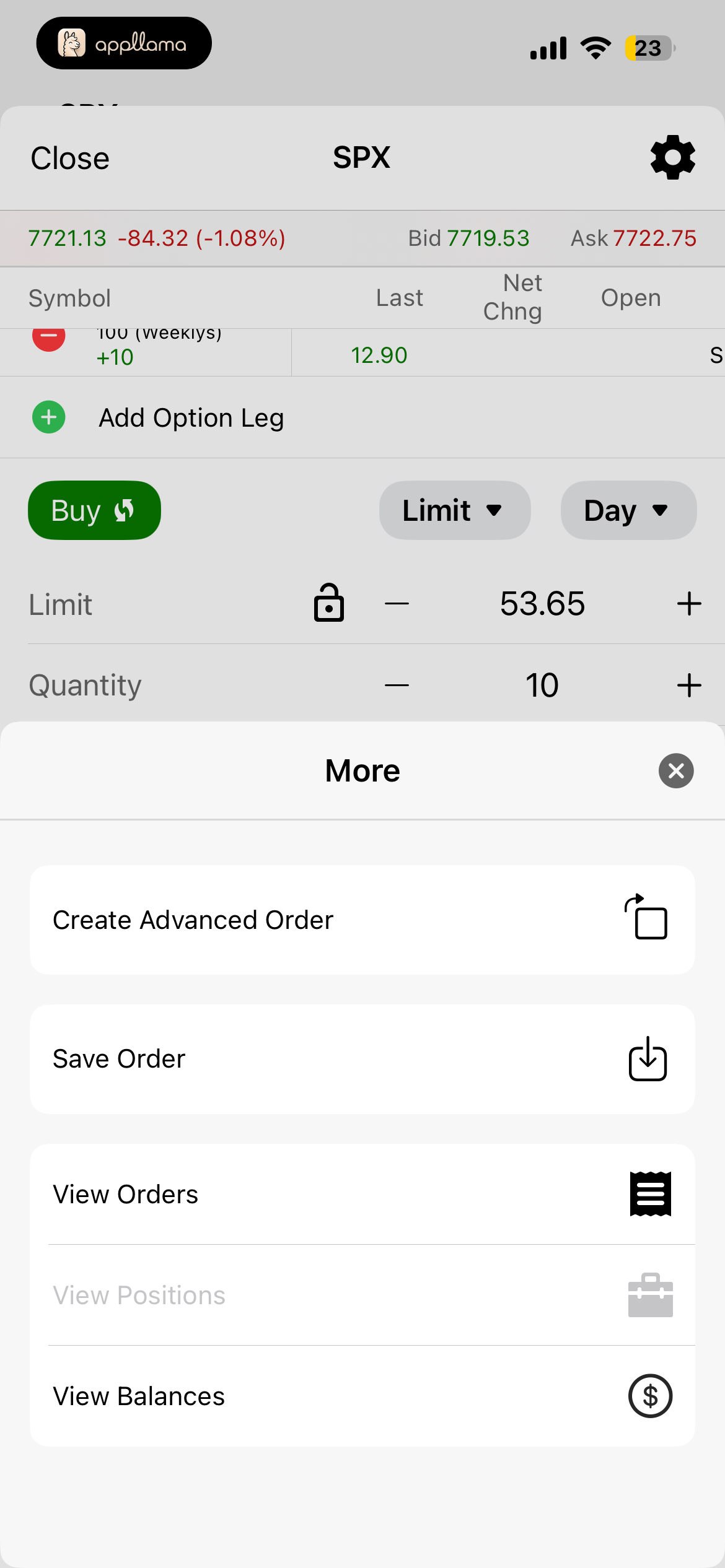 Advanced Options Order