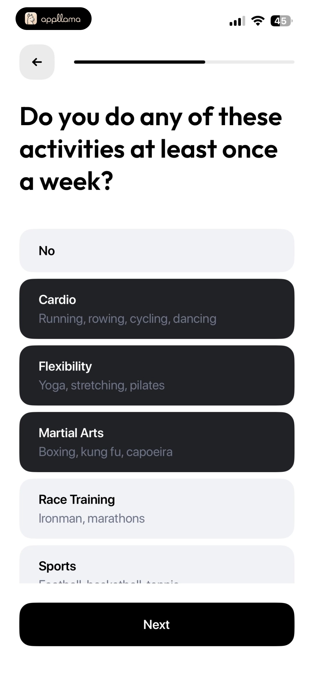 Weekly Activity Selection
