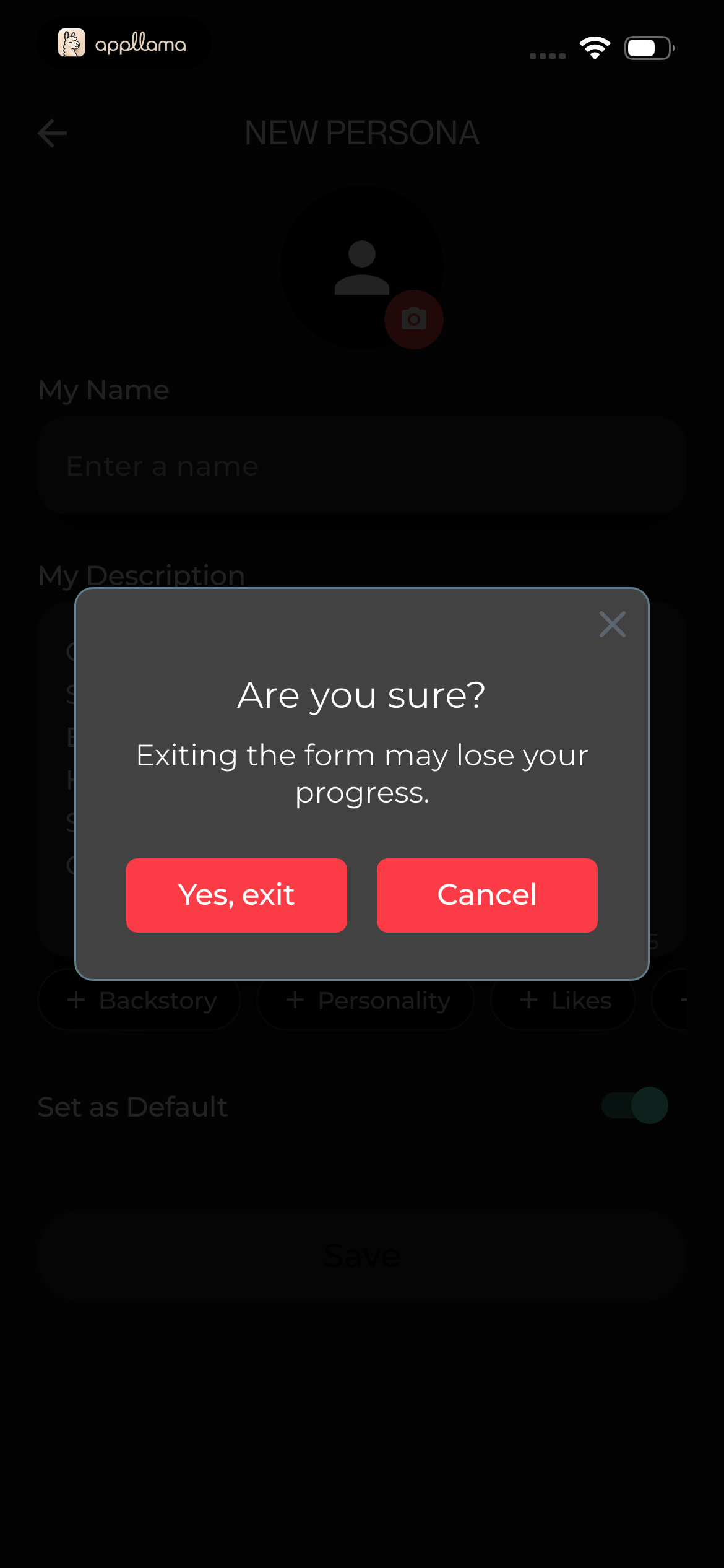 Exit Persona Confirmation