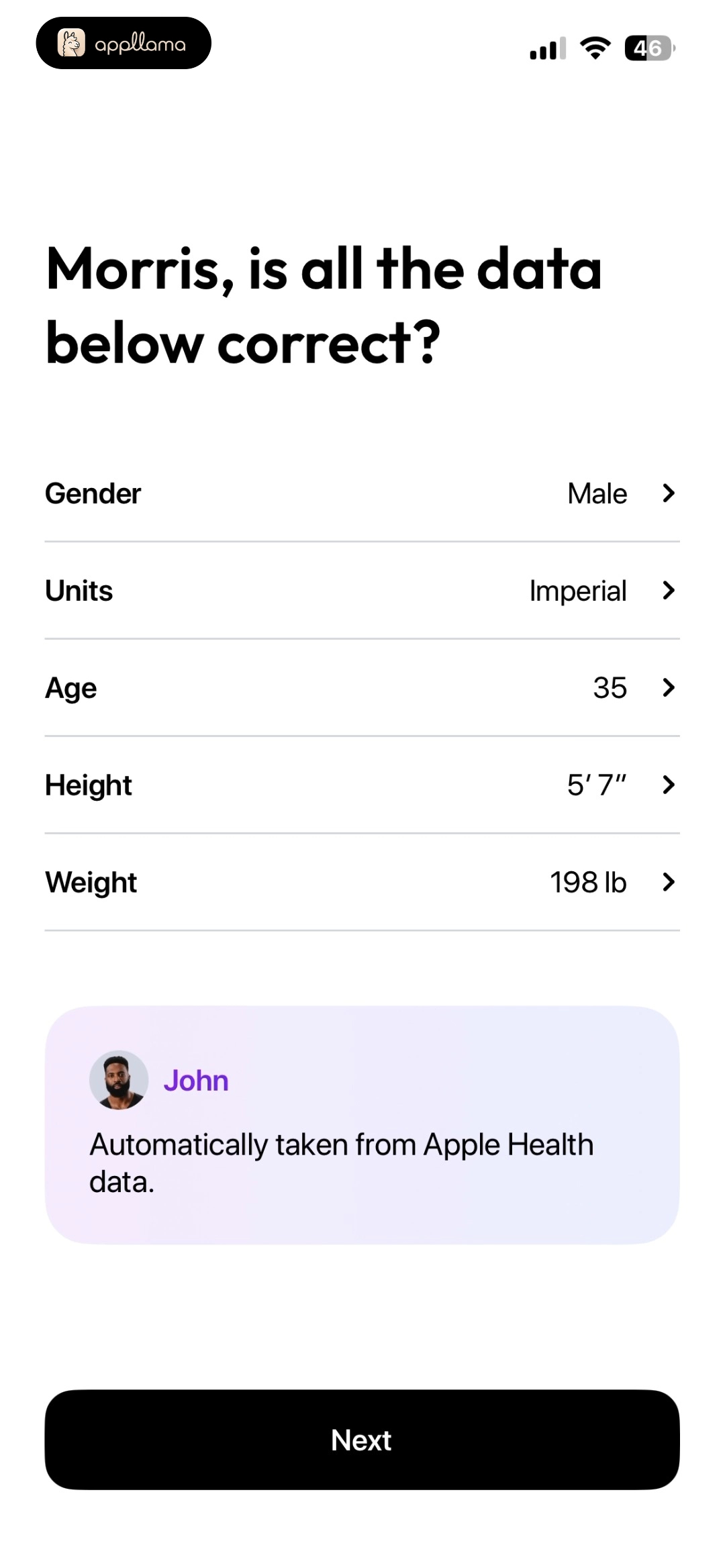 Body Data Confirmation