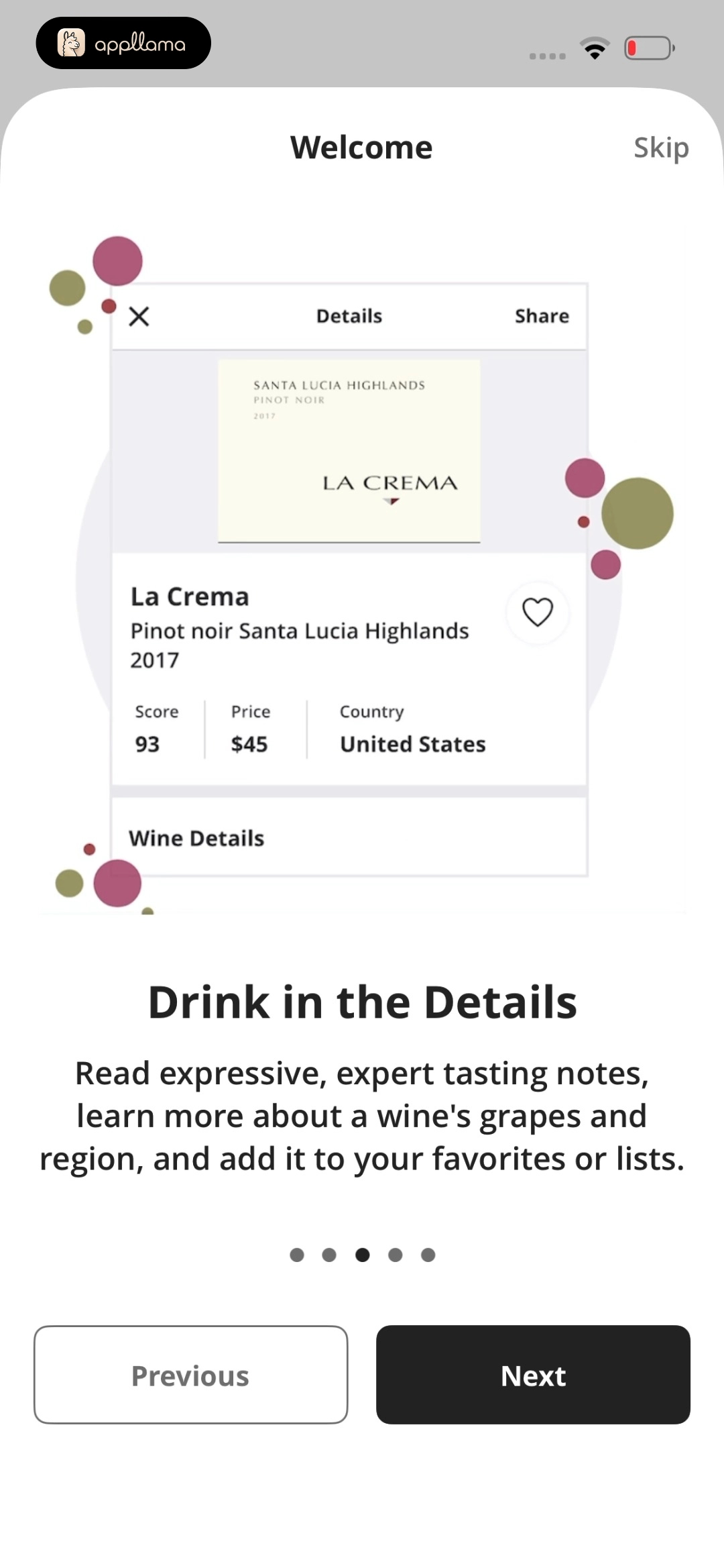 Onboarding Wine Details