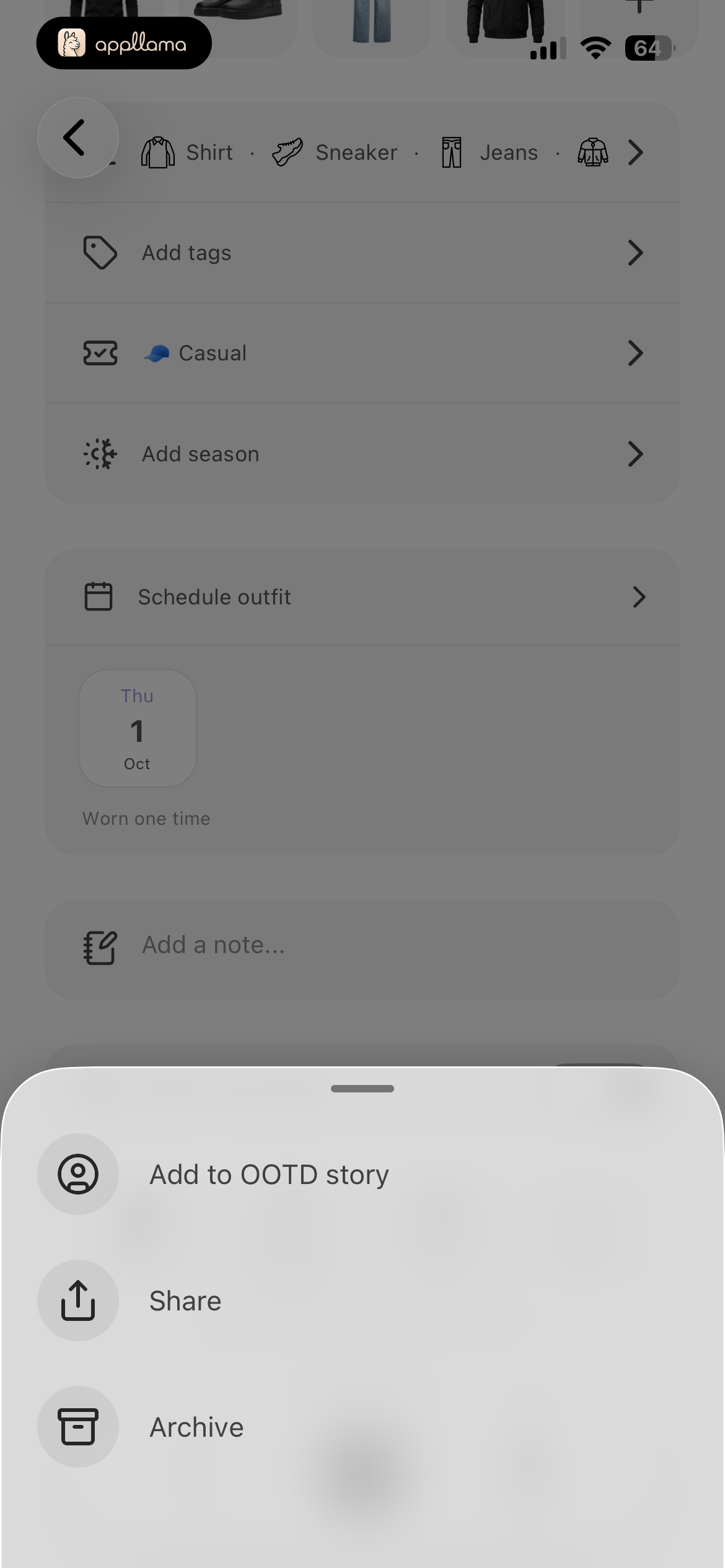 Outfit Actions Sheet