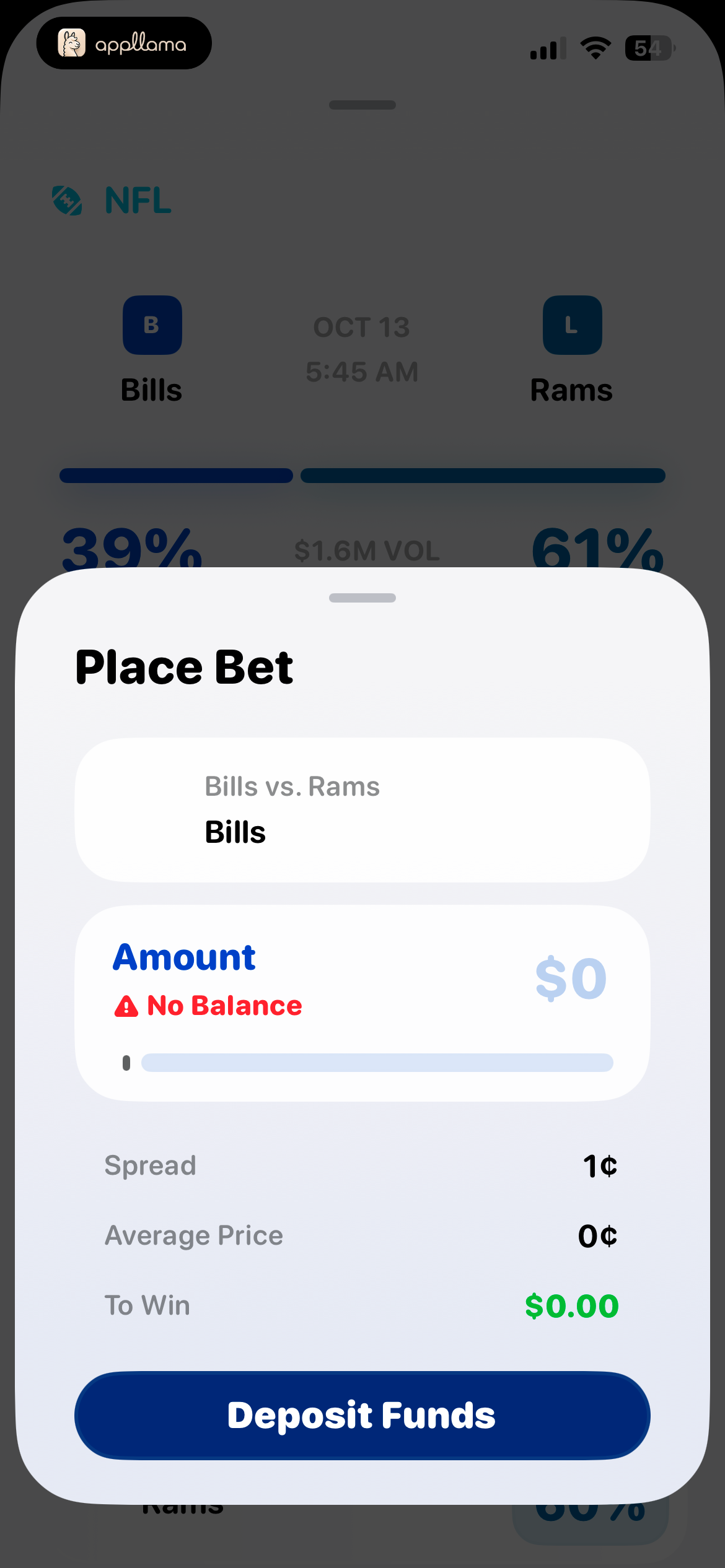 NFL Place Bet Modal