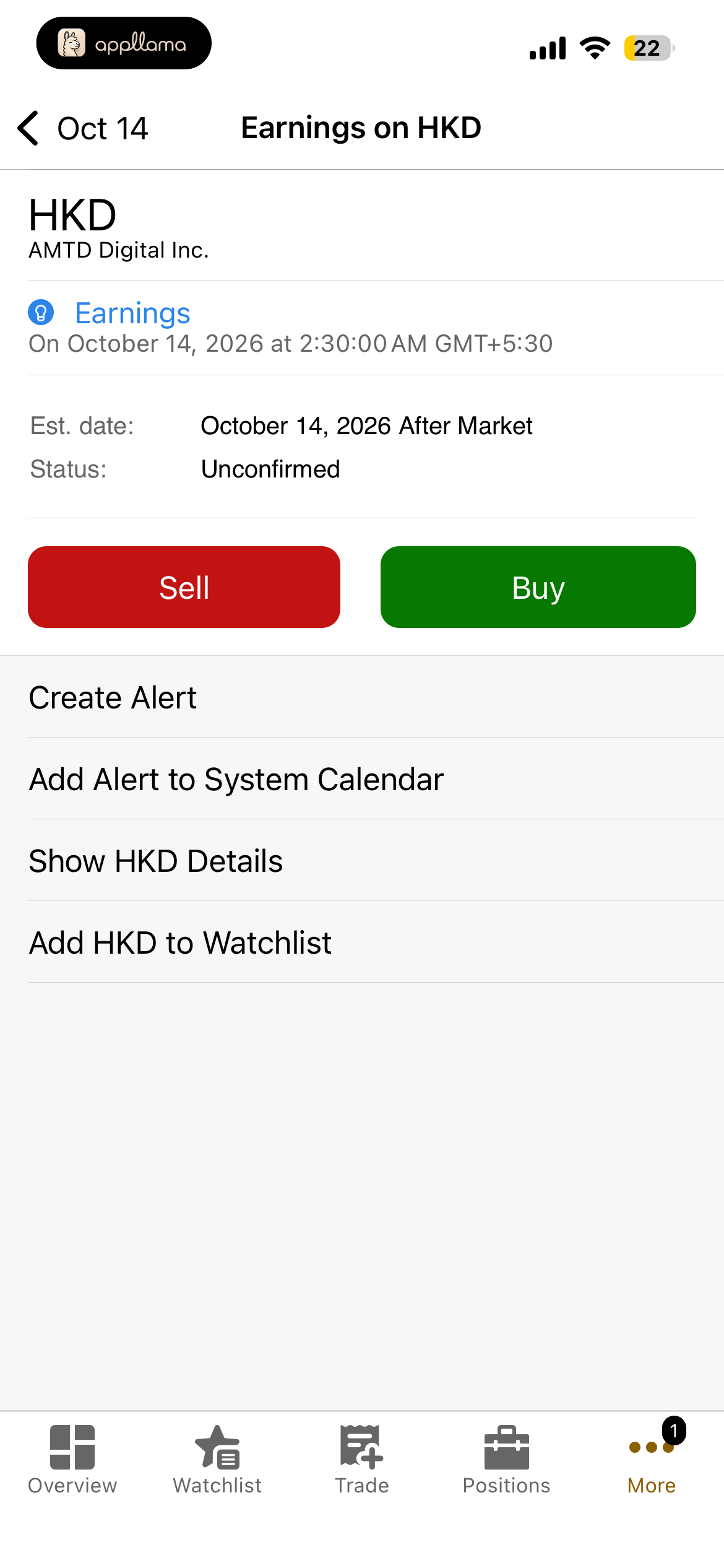 HKD Earnings Event Details