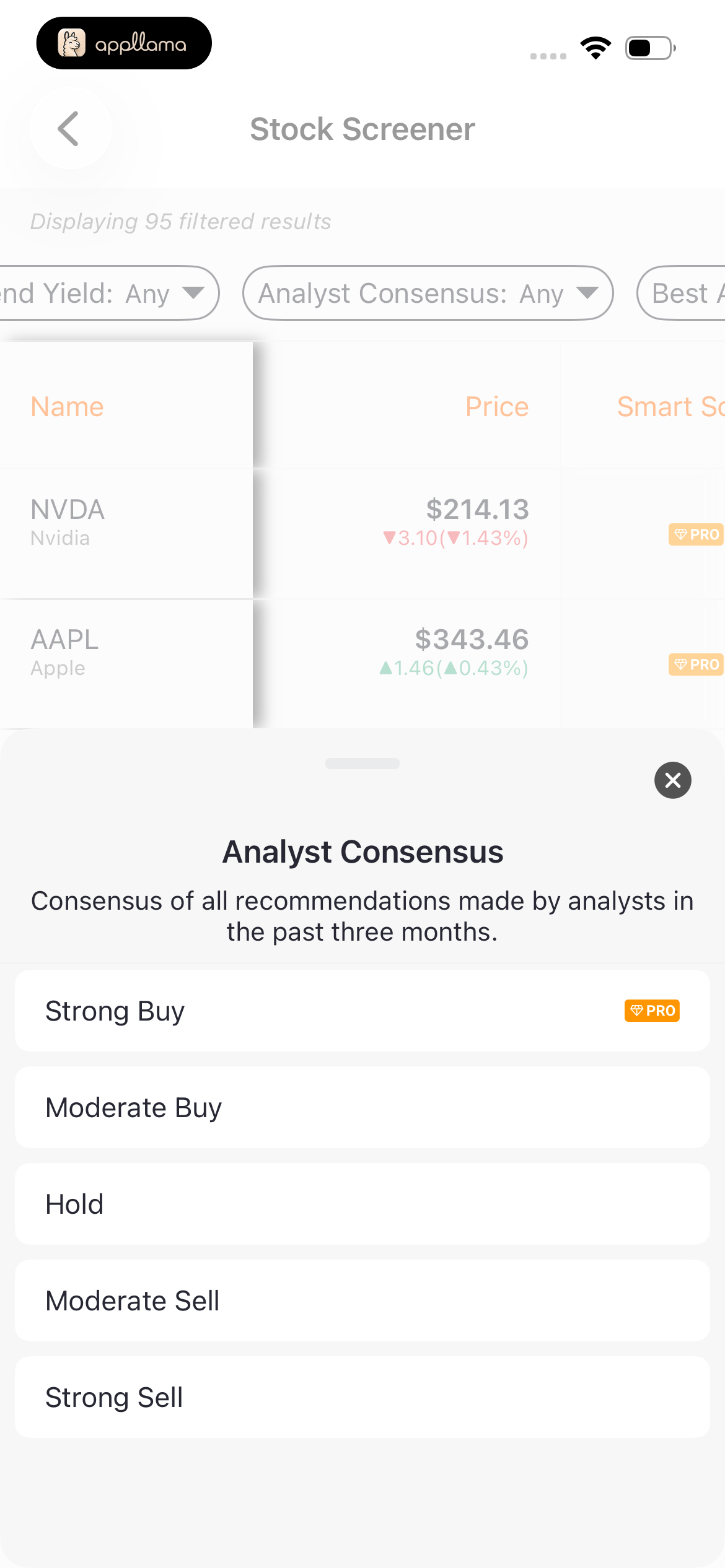 Analyst Consensus Filter