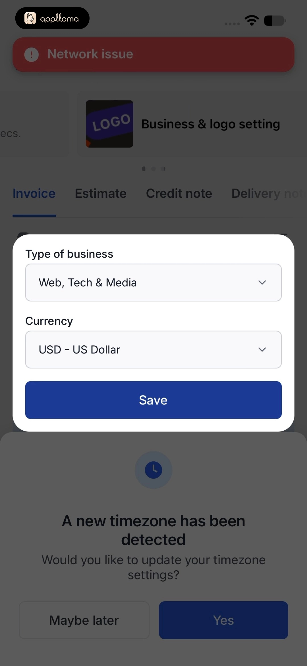 Business Type and Currency