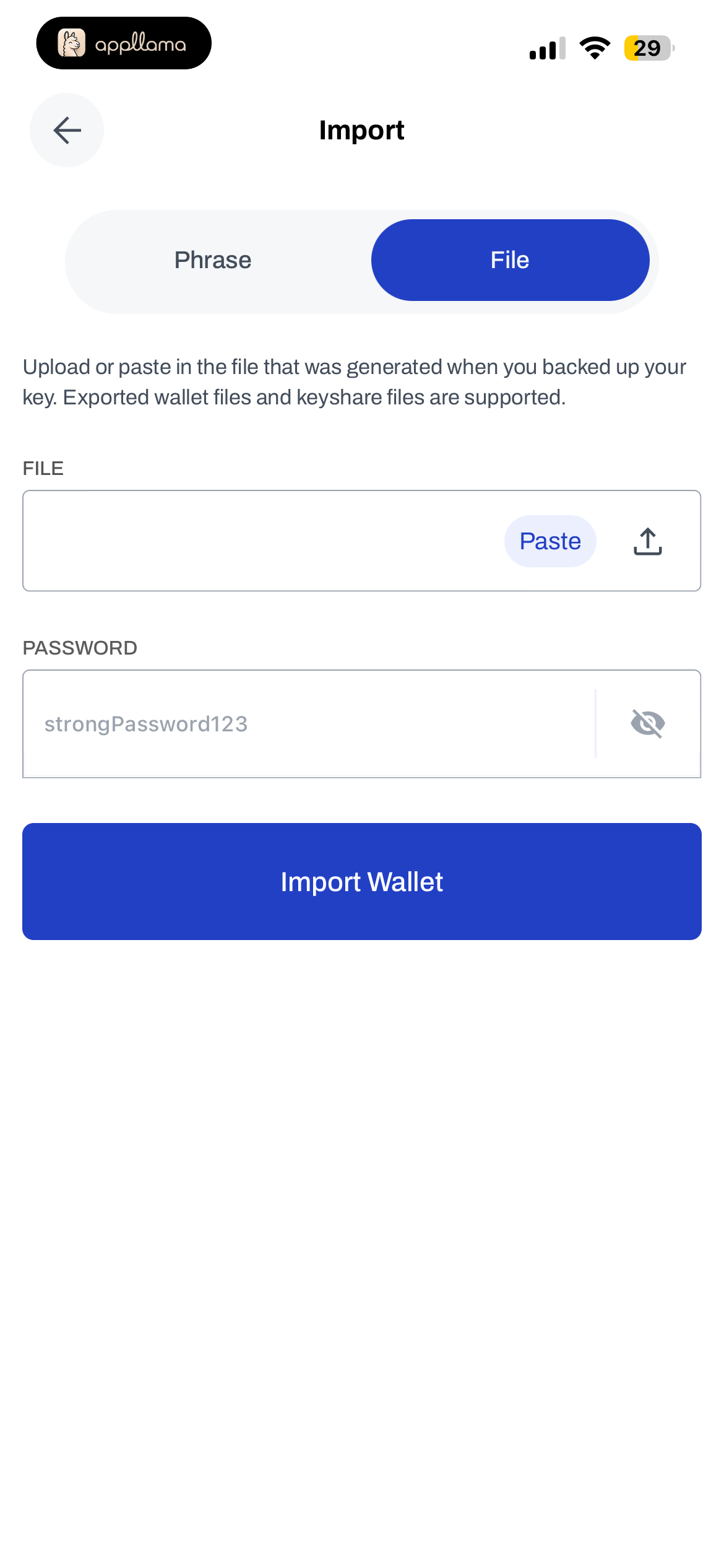 Import Wallet File