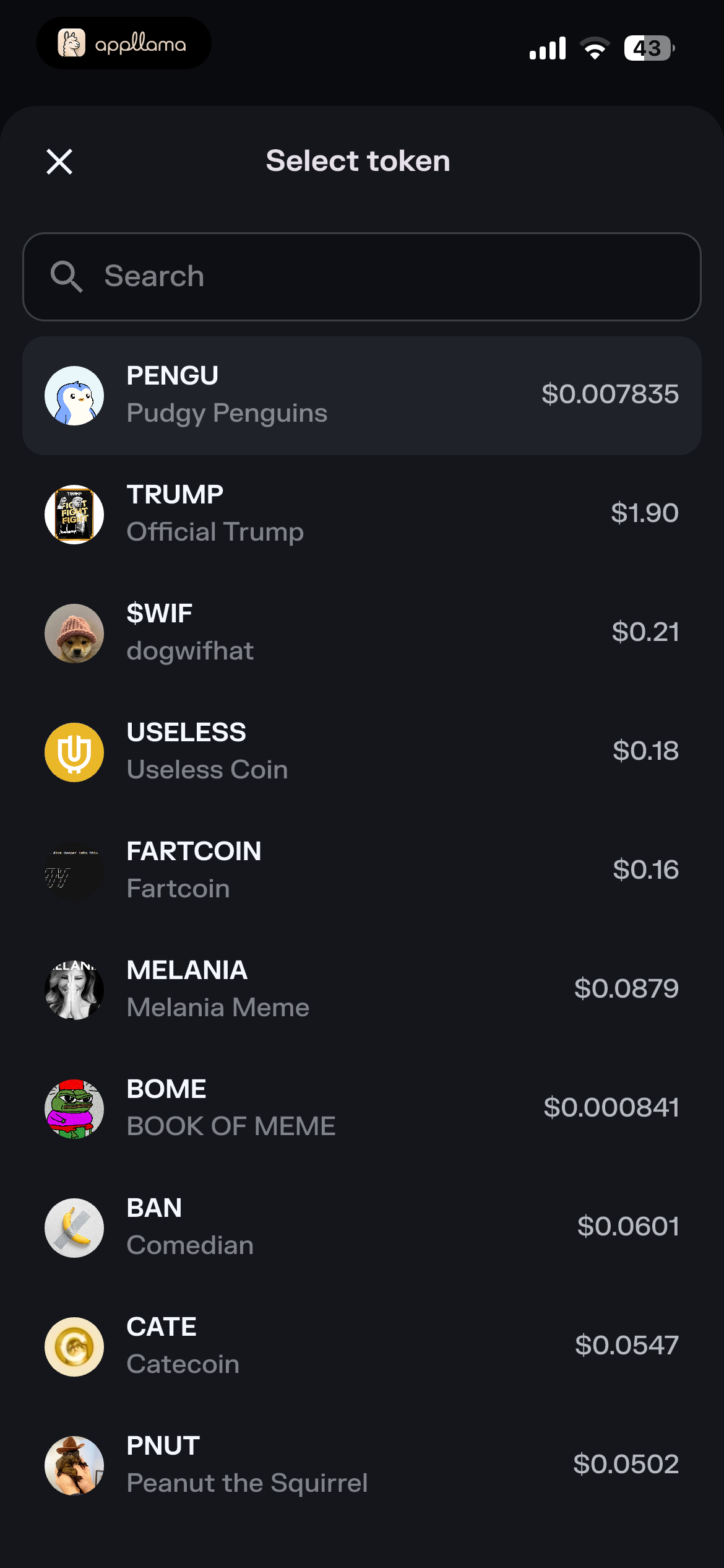 Token Selector