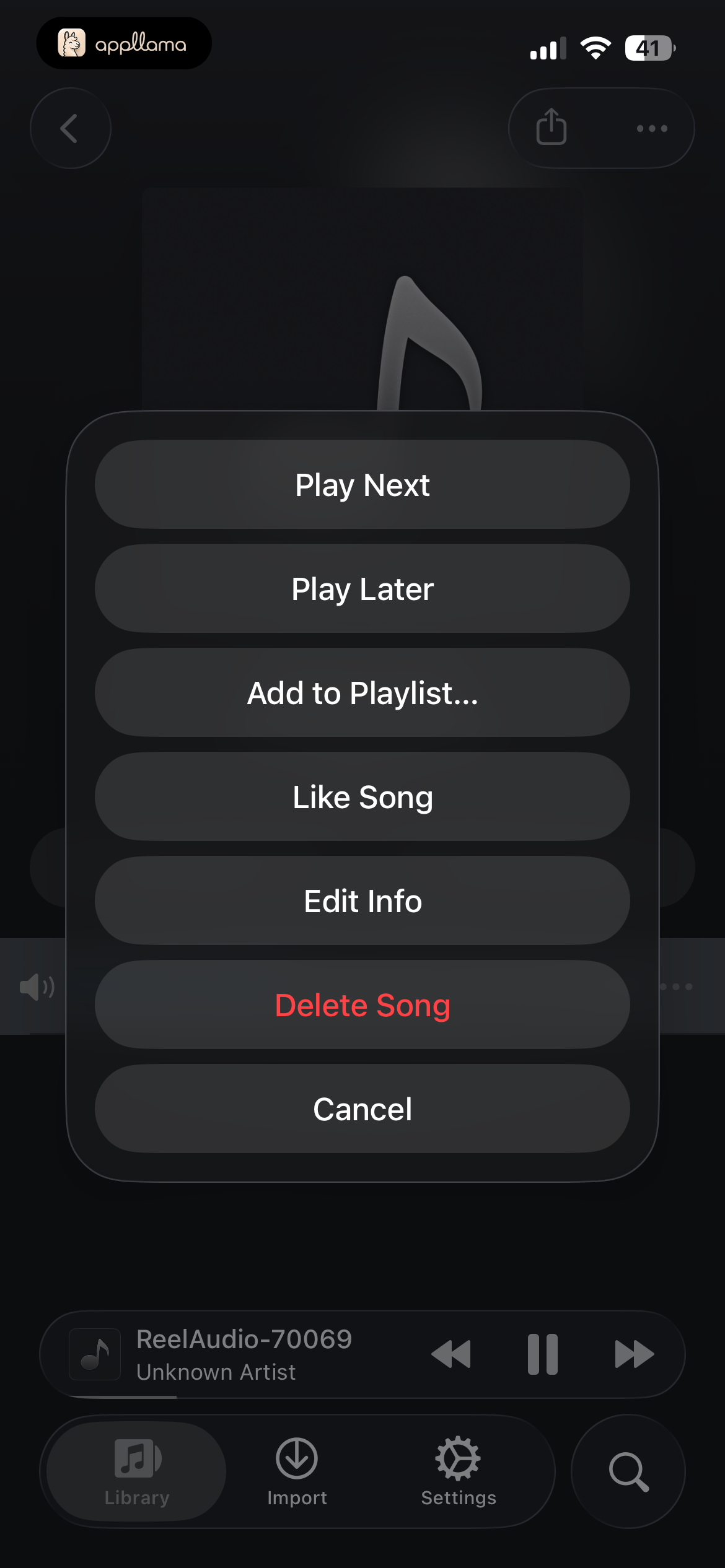 Song Action Menu