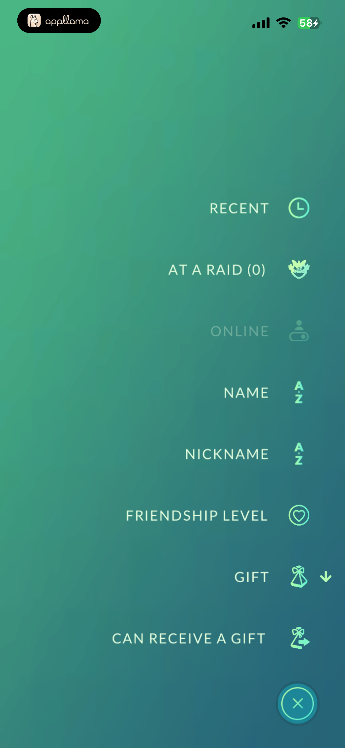 Friends Sort Menu