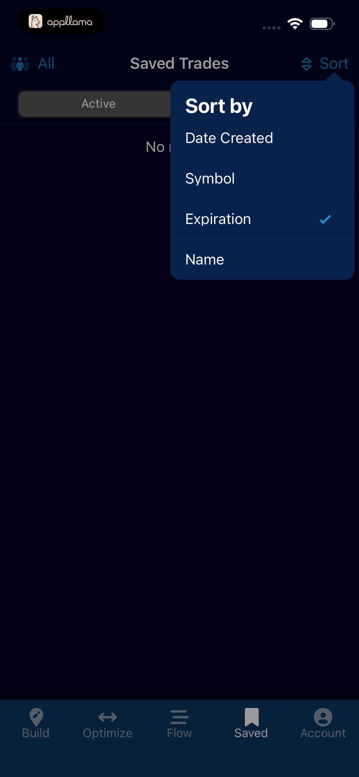 Saved Trades Sort