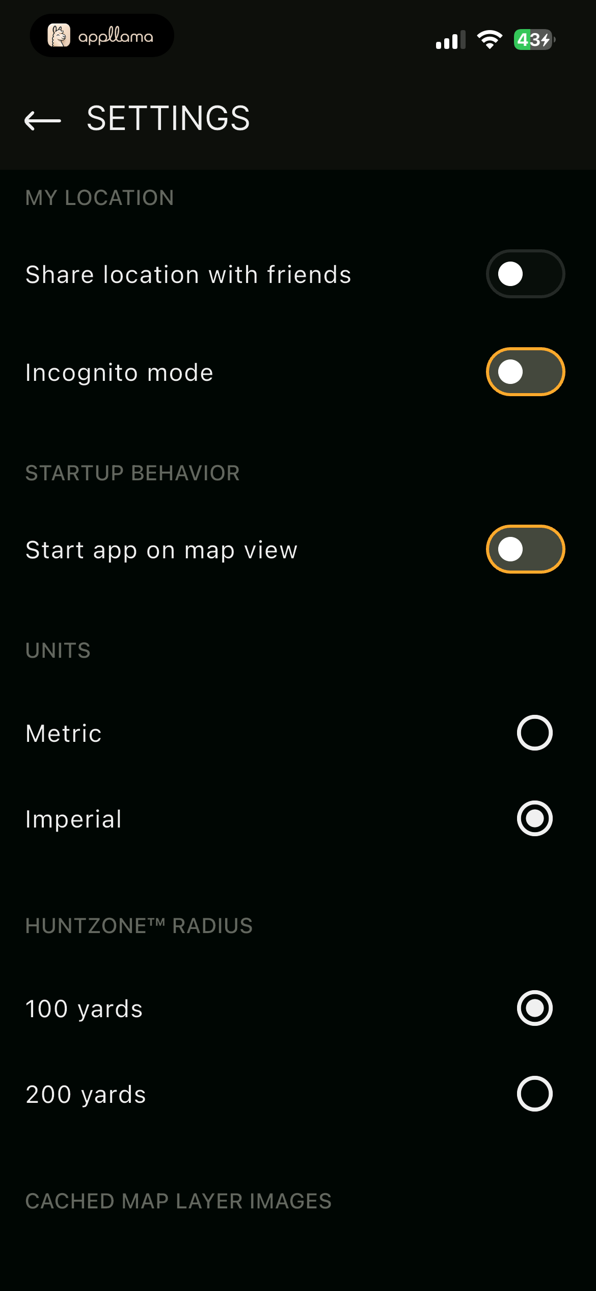 Settings Top