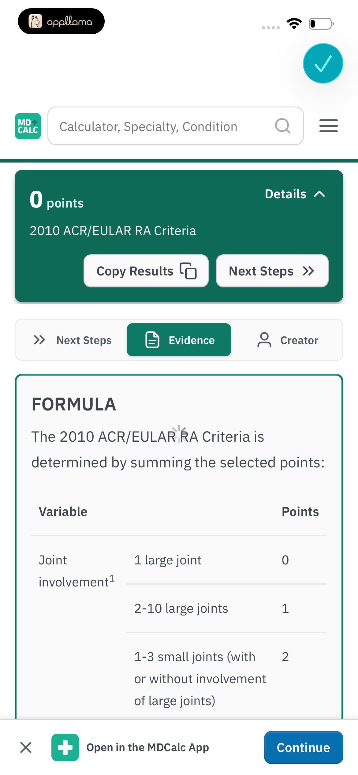 Rheumatoid Arthritis Calculator Formula